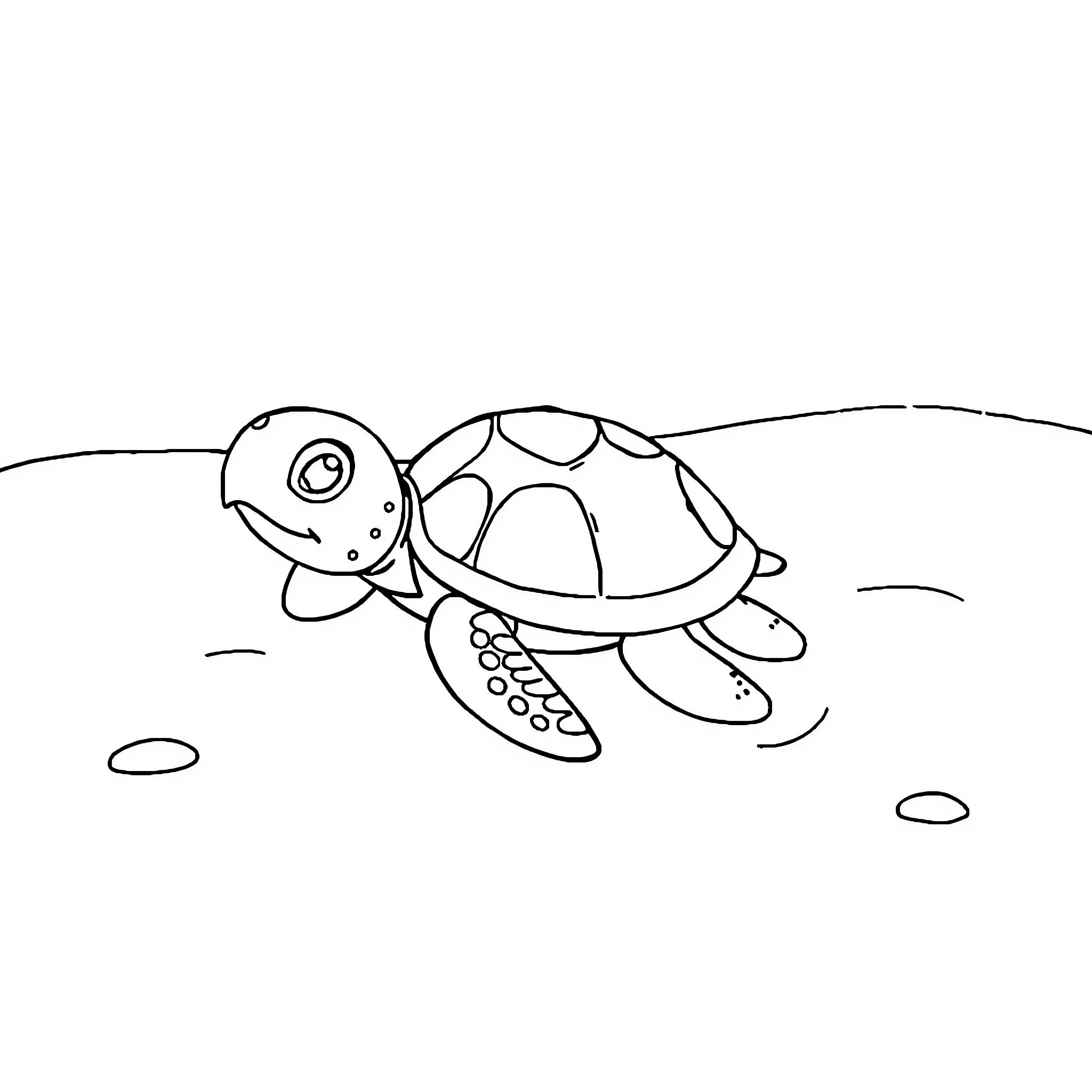 Turtle swimming peacefully in the ocean Coloring Page (free black-and-white line drawing printable PDF for all, from beginners to advanced learners, including children, teens, adults, and seniors)