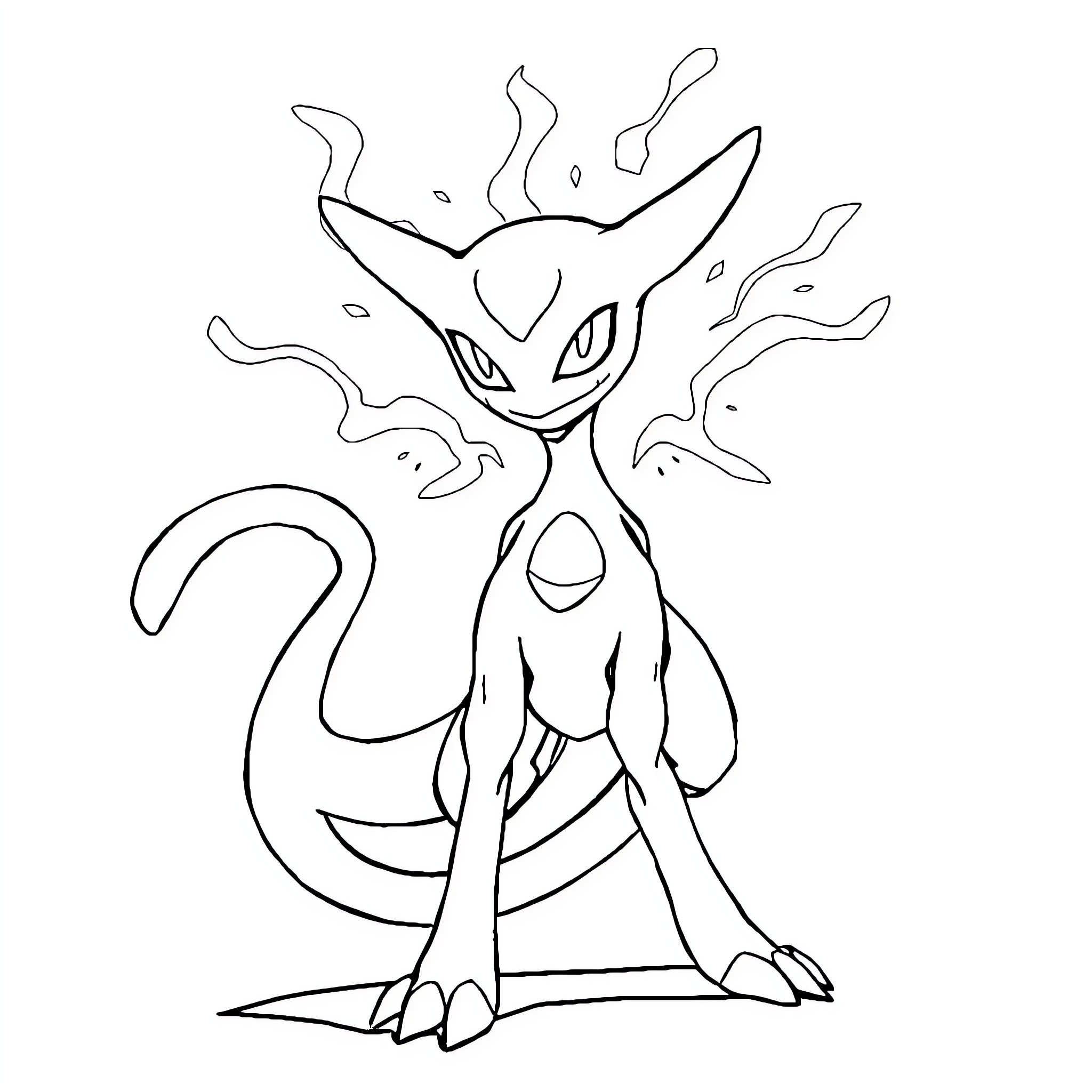 Mewtwo unleashing powerful psychic energy Coloring Page (free black-and-white line drawing printable PDF for all, from beginners to advanced learners, including children, teens, adults, and seniors)