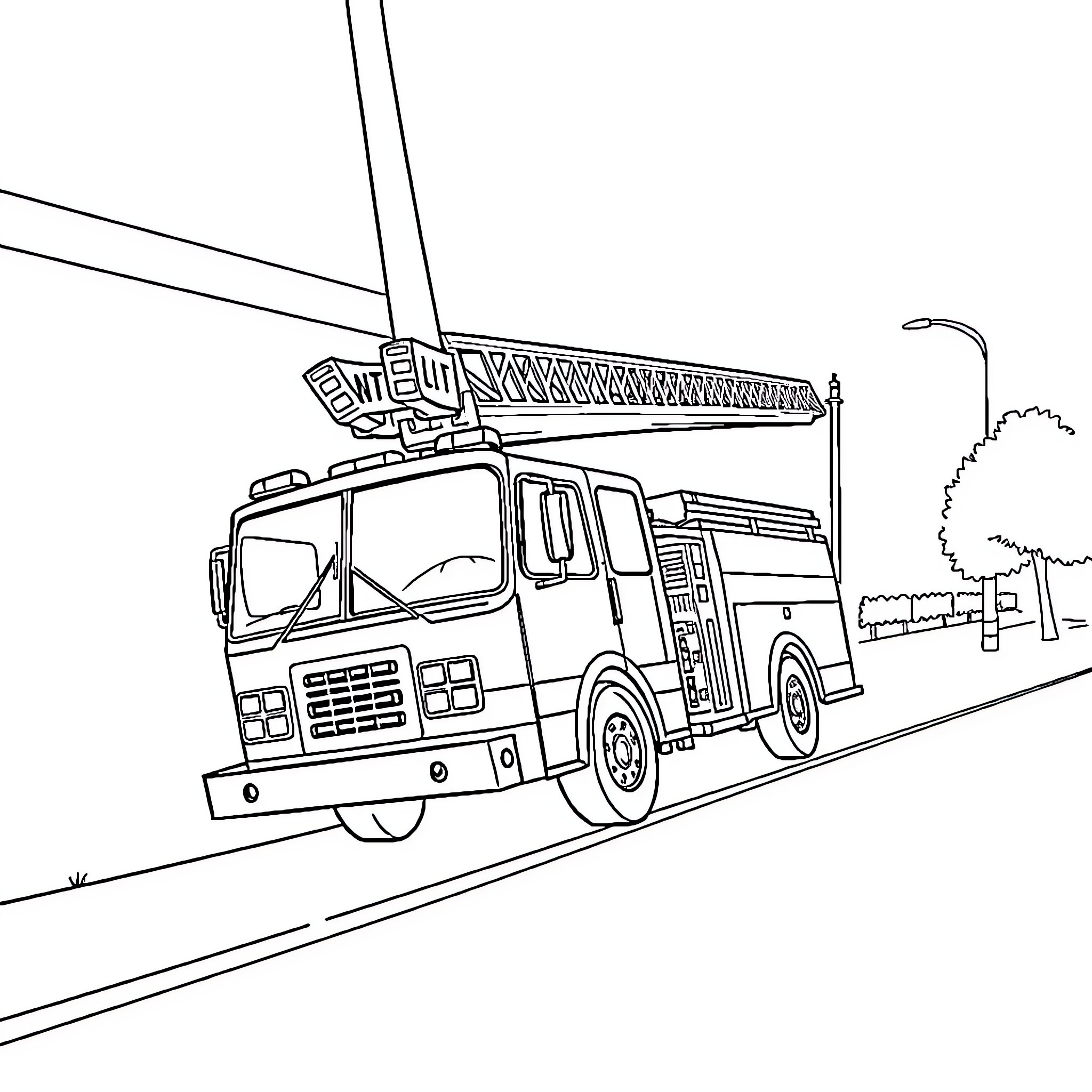 Fire Truck responding to an emergency call Coloring Page (free black-and-white line drawing printable PDF for all, from beginners to advanced learners, including children, teens, adults, and seniors)