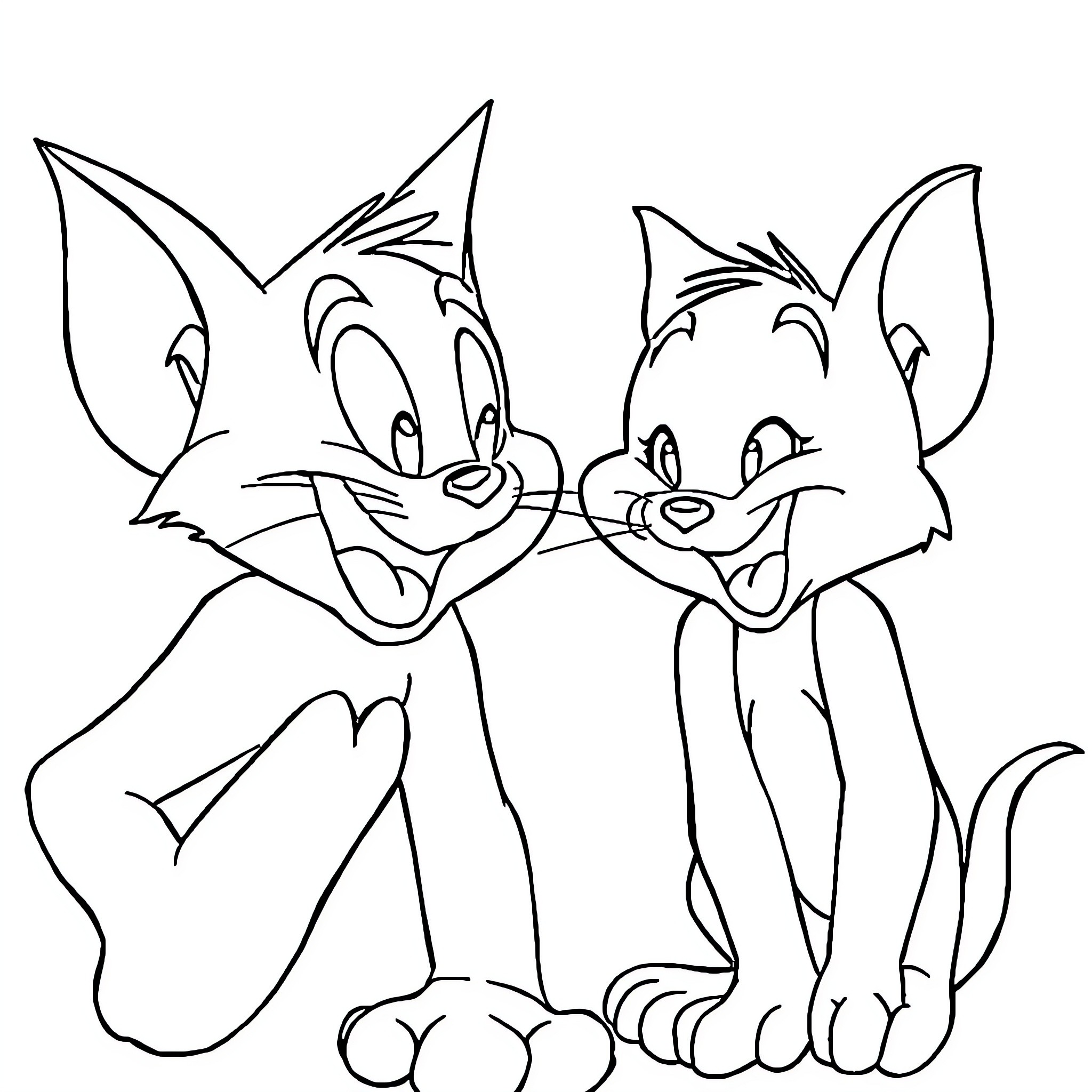 Tom and Jerry playing mischievously together Coloring Page (free black-and-white line drawing printable PDF for all, from beginners to advanced learners, including children, teens, adults, and seniors)