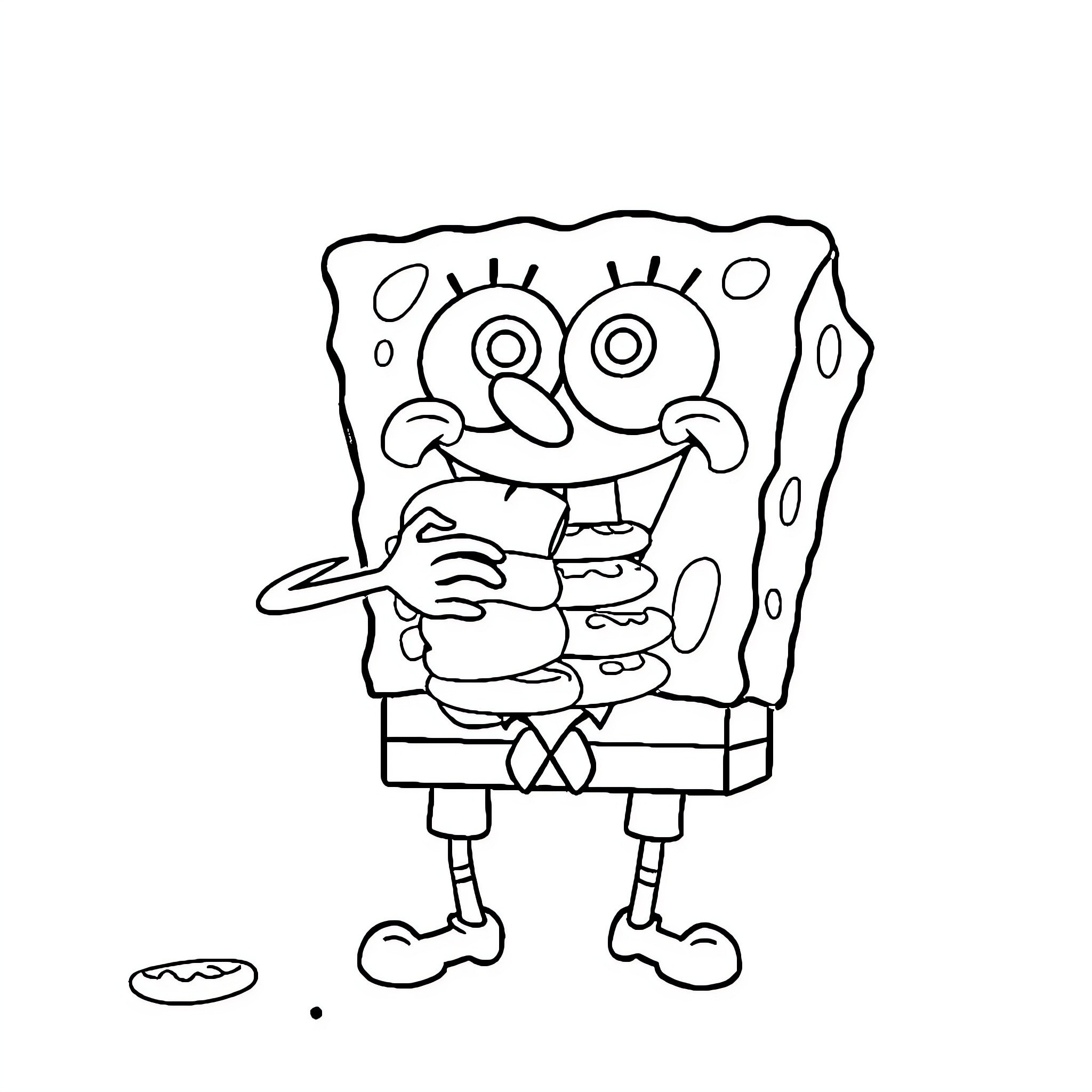 Spongebob preparing to eat a snack Coloring Page (free black-and-white line drawing printable PDF for all, from beginners to advanced learners, including children, teens, adults, and seniors)