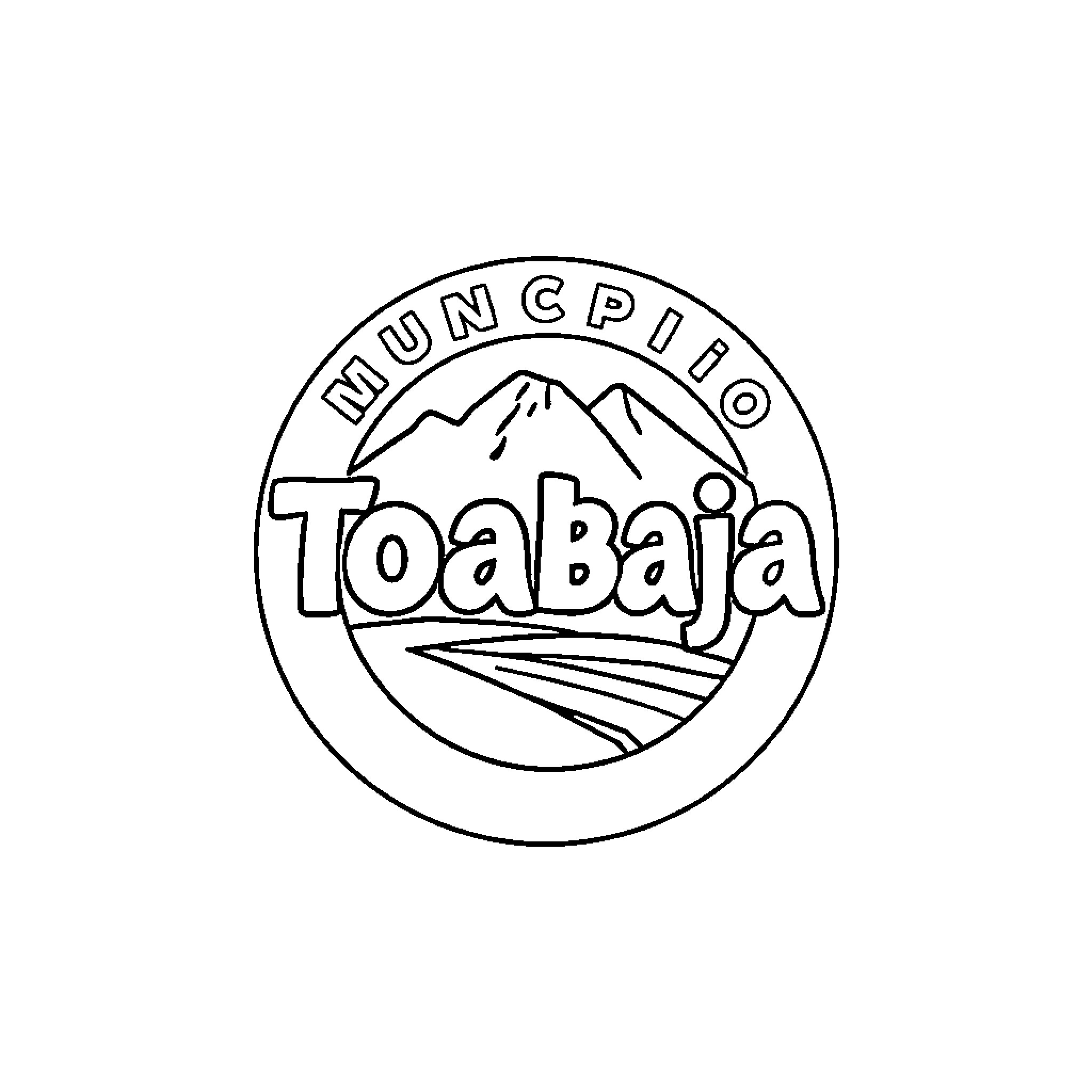 Logo for Municipal Toabaja with mountain scenery Coloring Page (free black-and-white line drawing printable PDF for all, from beginners to advanced learners, including children, teens, adults, and seniors)