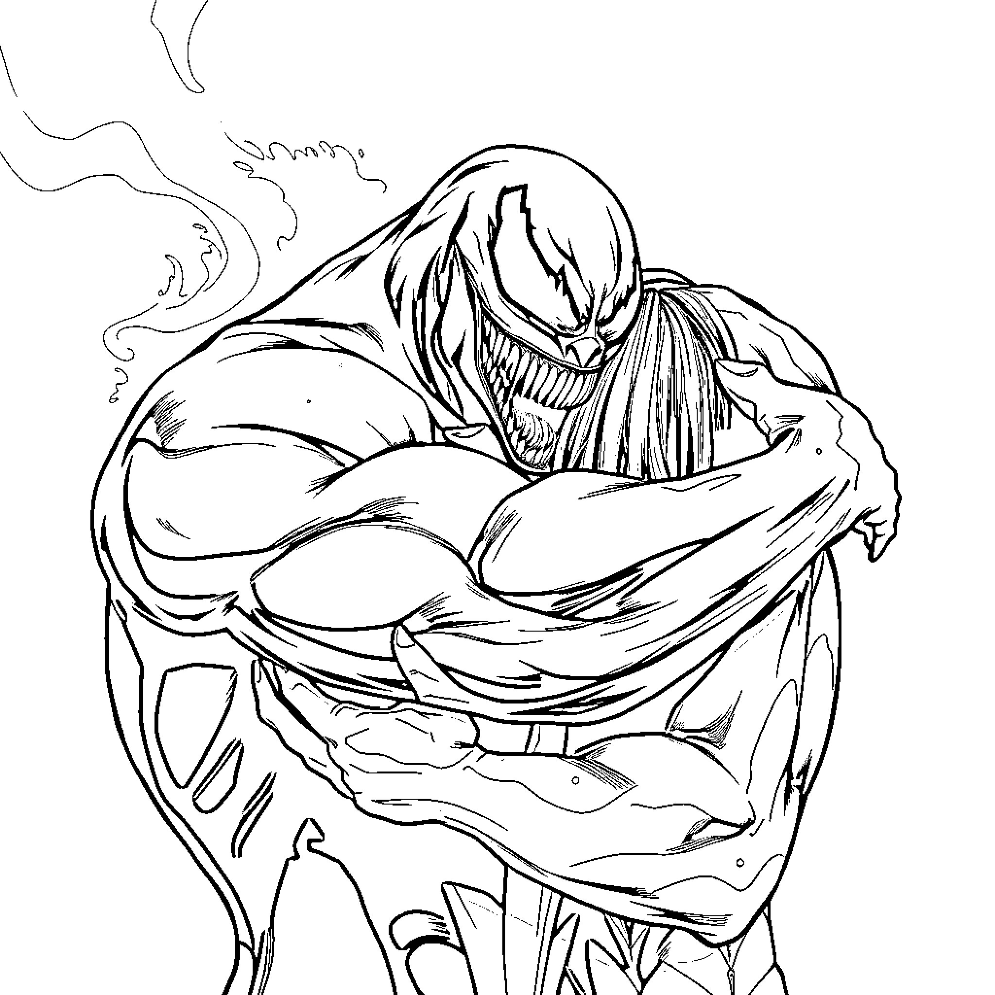Venom's Powerful Transformation Coloring Page (free black-and-white line drawing printable PDF for all, from beginners to advanced learners, including children, teens, adults, and seniors)