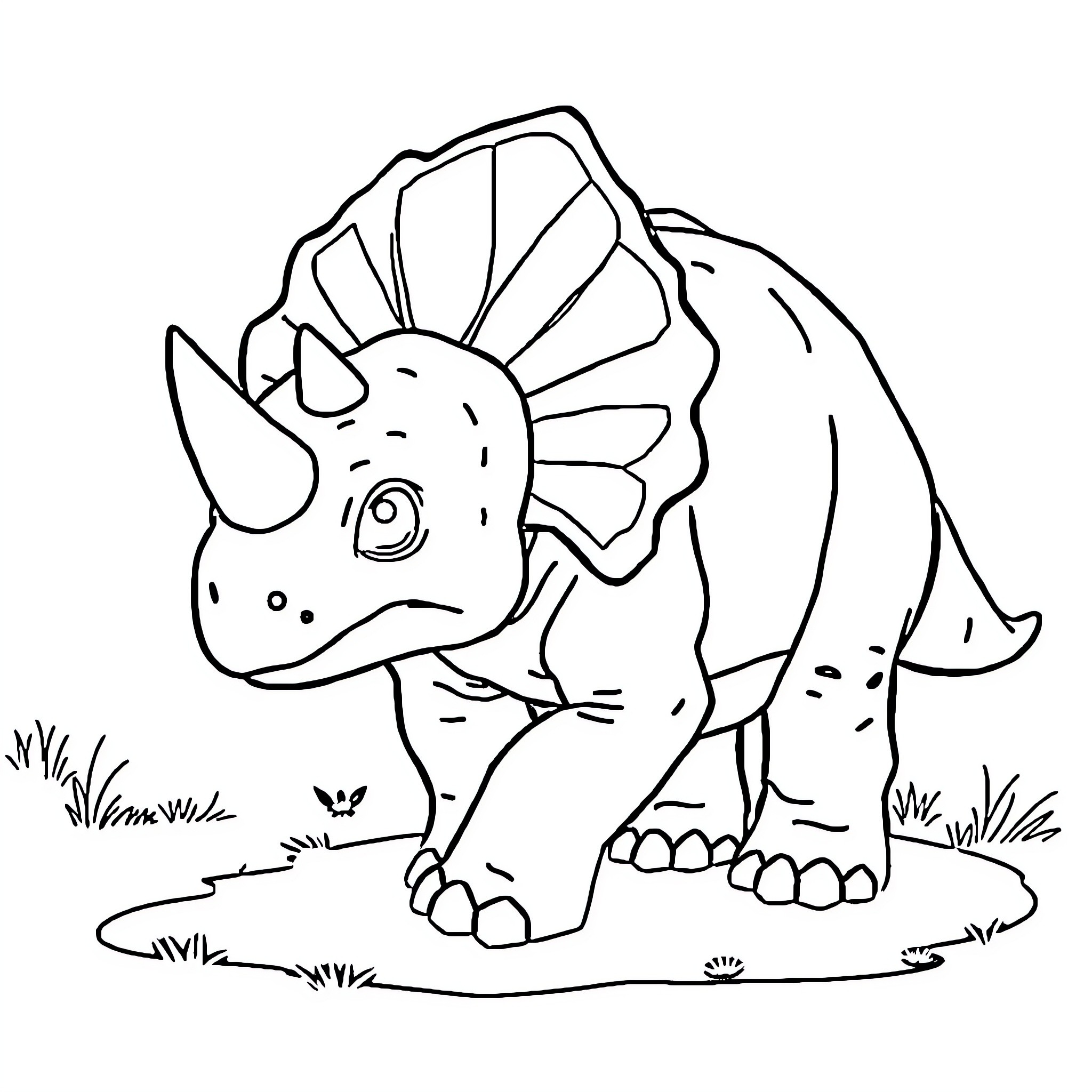 Baby Sinoceratops exploring the outdoors Coloring Page (free black-and-white line drawing printable PDF for all, from beginners to advanced learners, including children, teens, adults, and seniors)
