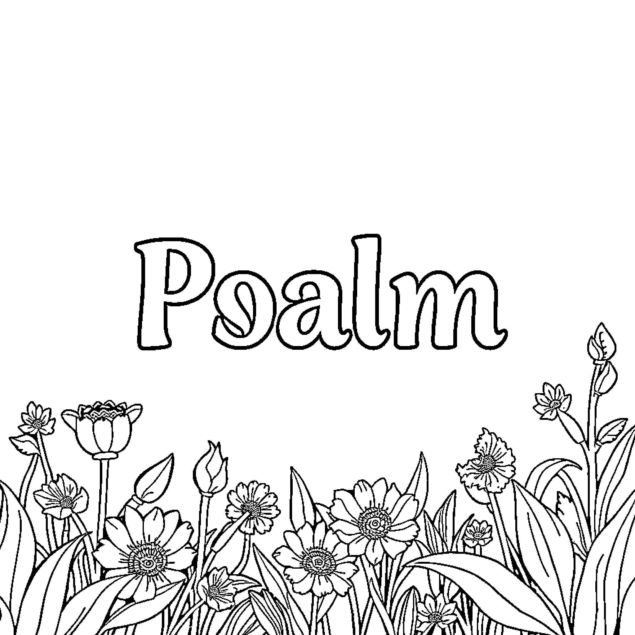 Psalm Floral Meadow Coloring Page (free black-and-white line drawing printable PDF for all, from beginners to advanced learners, including children, teens, adults, and seniors)
