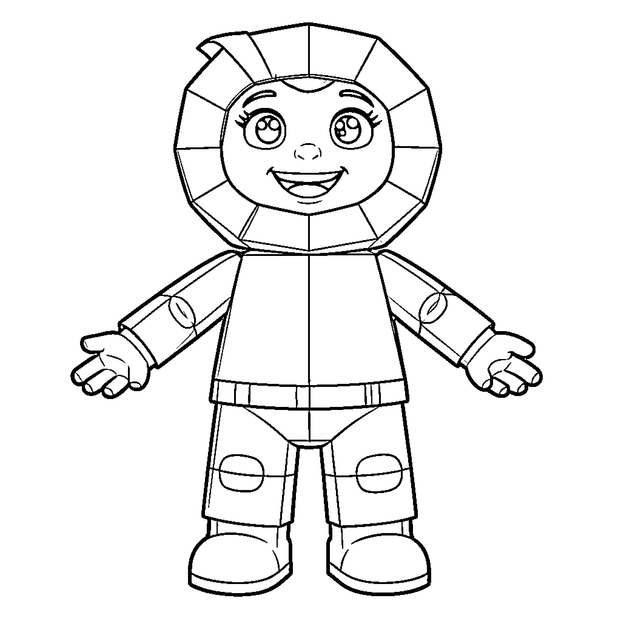 Muñeco with happy expression in casual outfit Coloring Page (free black-and-white line drawing printable PDF for all, from beginners to advanced learners, including children, teens, adults, and seniors)