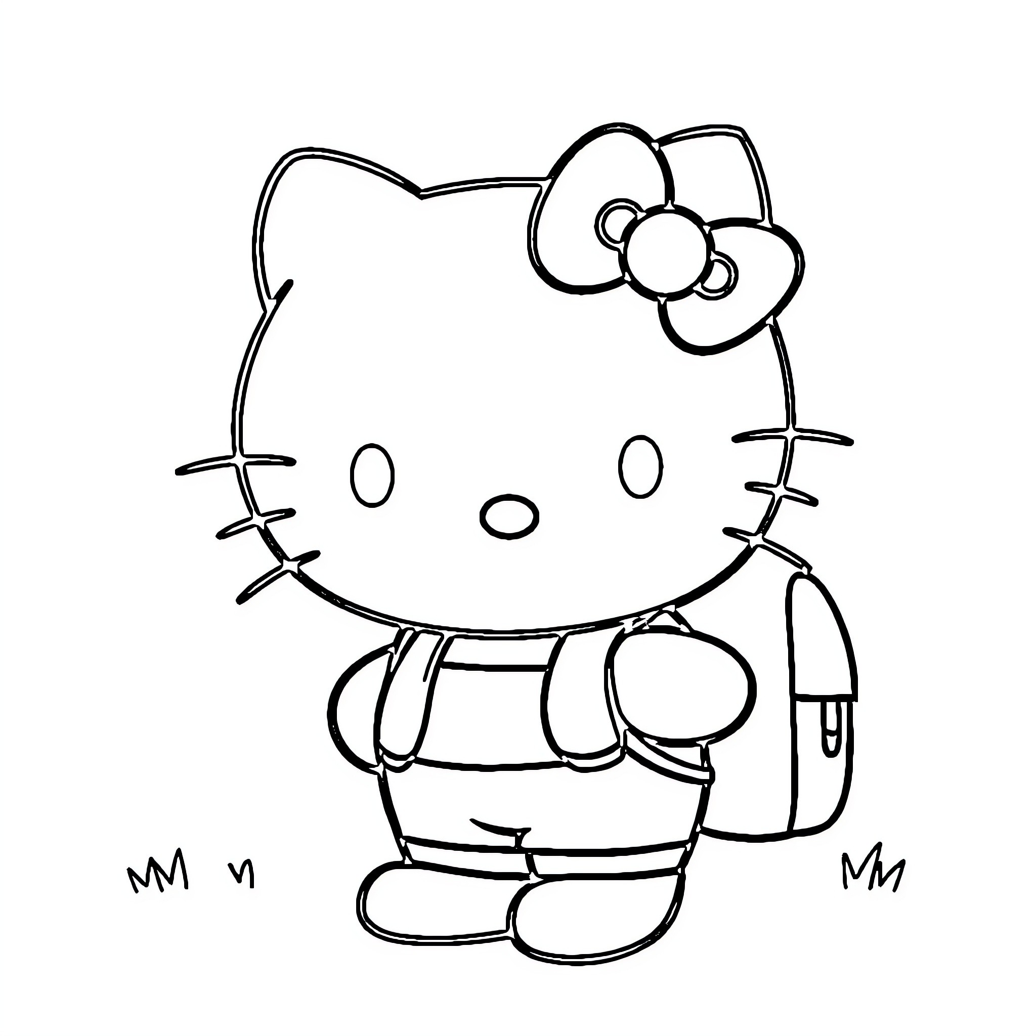 Hello Kitty backpacking adventure Coloring Page (free black-and-white line drawing printable PDF for all, from beginners to advanced learners, including children, teens, adults, and seniors)