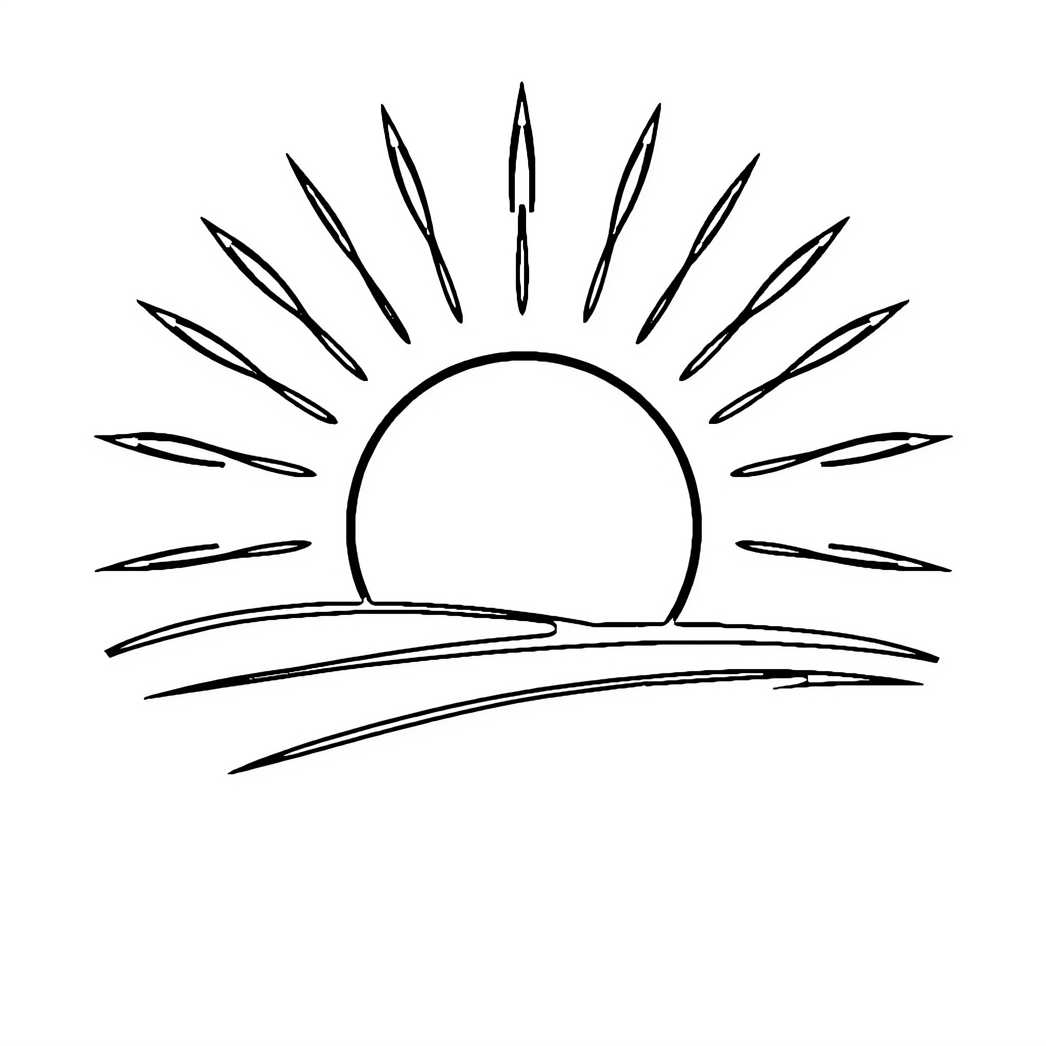 Sun rising over the horizon Coloring Page (free black-and-white line drawing printable PDF for all, from beginners to advanced learners, including children, teens, adults, and seniors)
