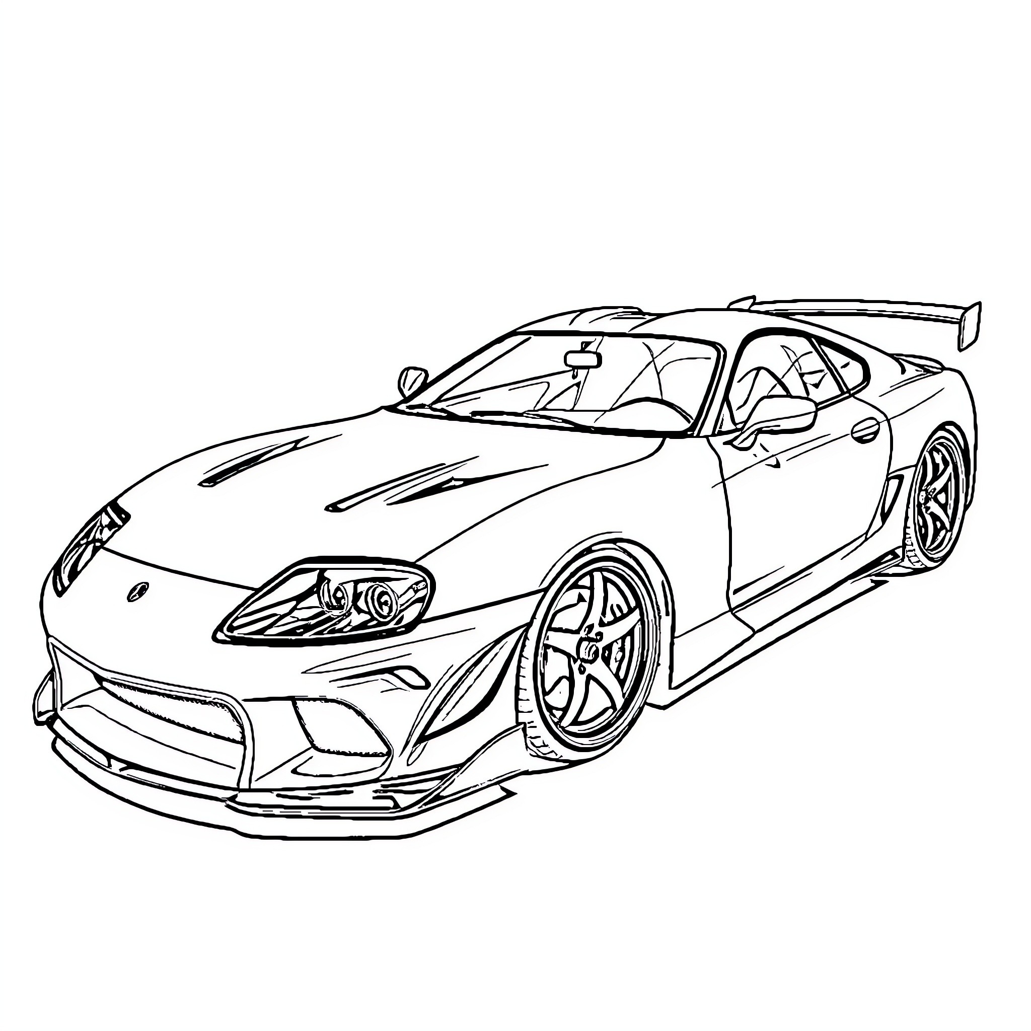Supra sports car with dynamic styling Coloring Page (free black-and-white line drawing printable PDF for all, from beginners to advanced learners, including children, teens, adults, and seniors)