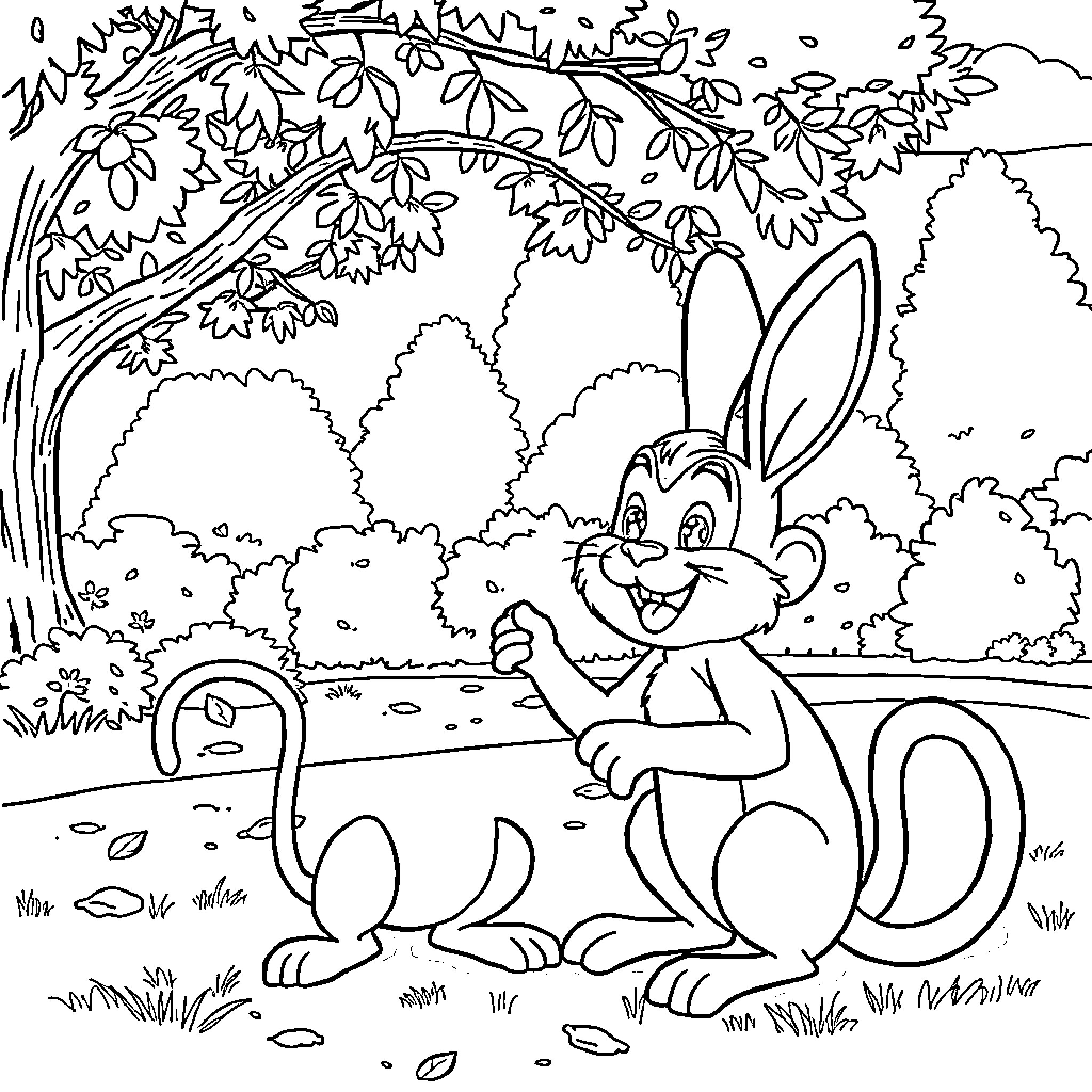 Bing Adorable Rabbit Enjoying Nature Outdoors Coloring Page (free black-and-white line drawing printable PDF for all, from beginners to advanced learners, including children, teens, adults, and seniors)