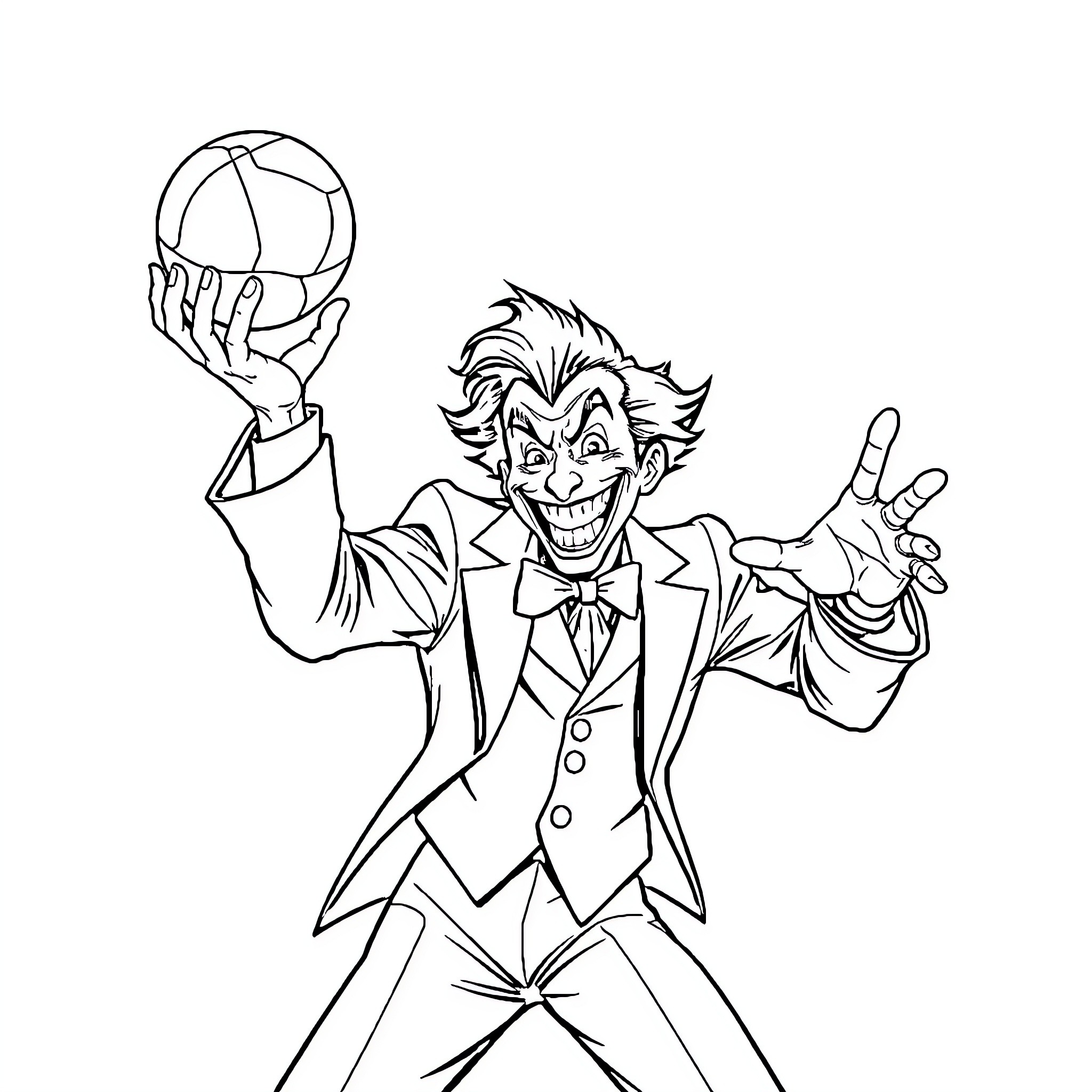 Joker performing a mischievous trick Coloring Page (free black-and-white line drawing printable PDF for all, from beginners to advanced learners, including children, teens, adults, and seniors)