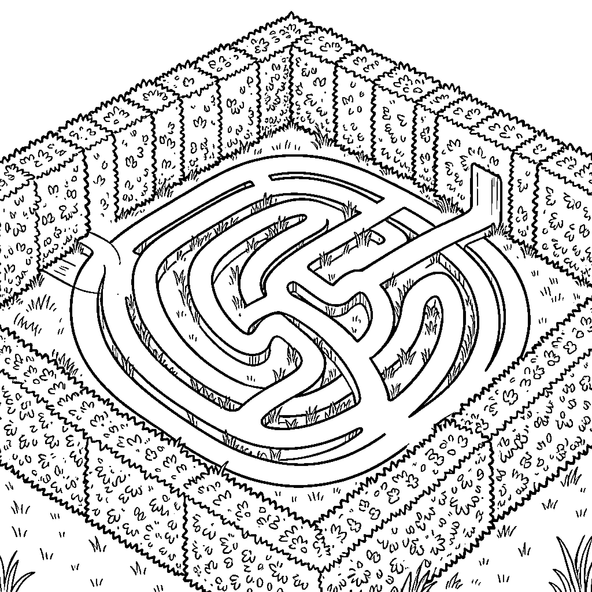 Maze of intricate patterns and shapes Coloring Page (free black-and-white line drawing printable PDF for all, from beginners to advanced learners, including children, teens, adults, and seniors)