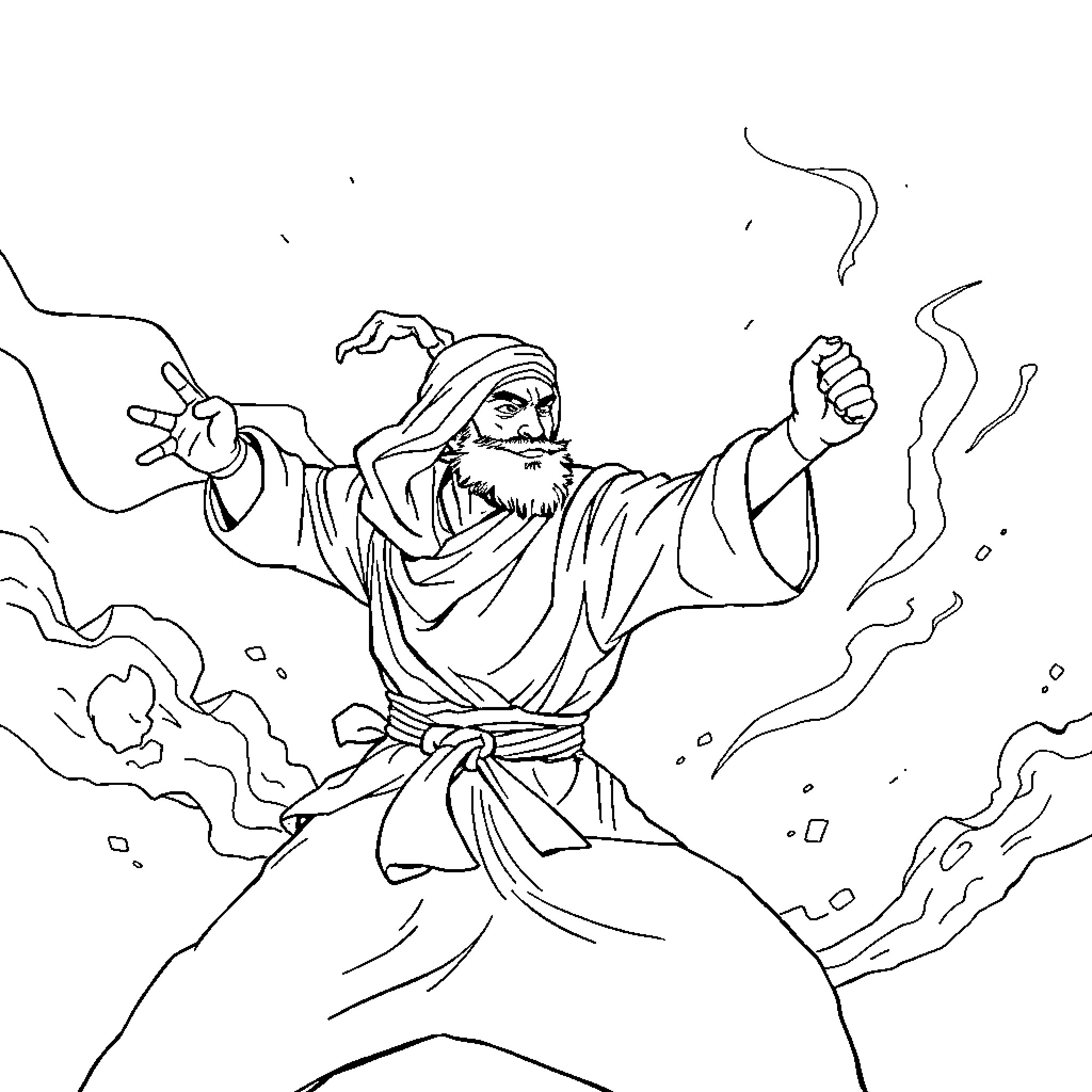 Rumi's mystical dance in swirling winds Coloring Page (free black-and-white line drawing printable PDF for all, from beginners to advanced learners, including children, teens, adults, and seniors)