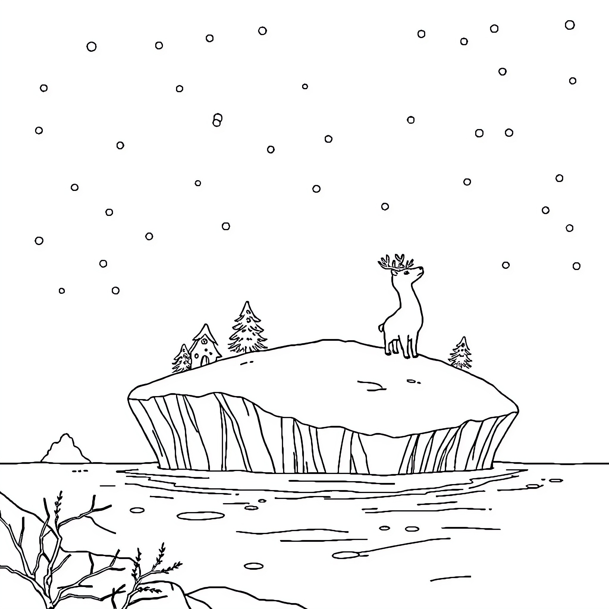 Queen in Winter Wonderland Coloring Page (free black-and-white line drawing printable PDF for all, from beginners to advanced learners, including children, teens, adults, and seniors)