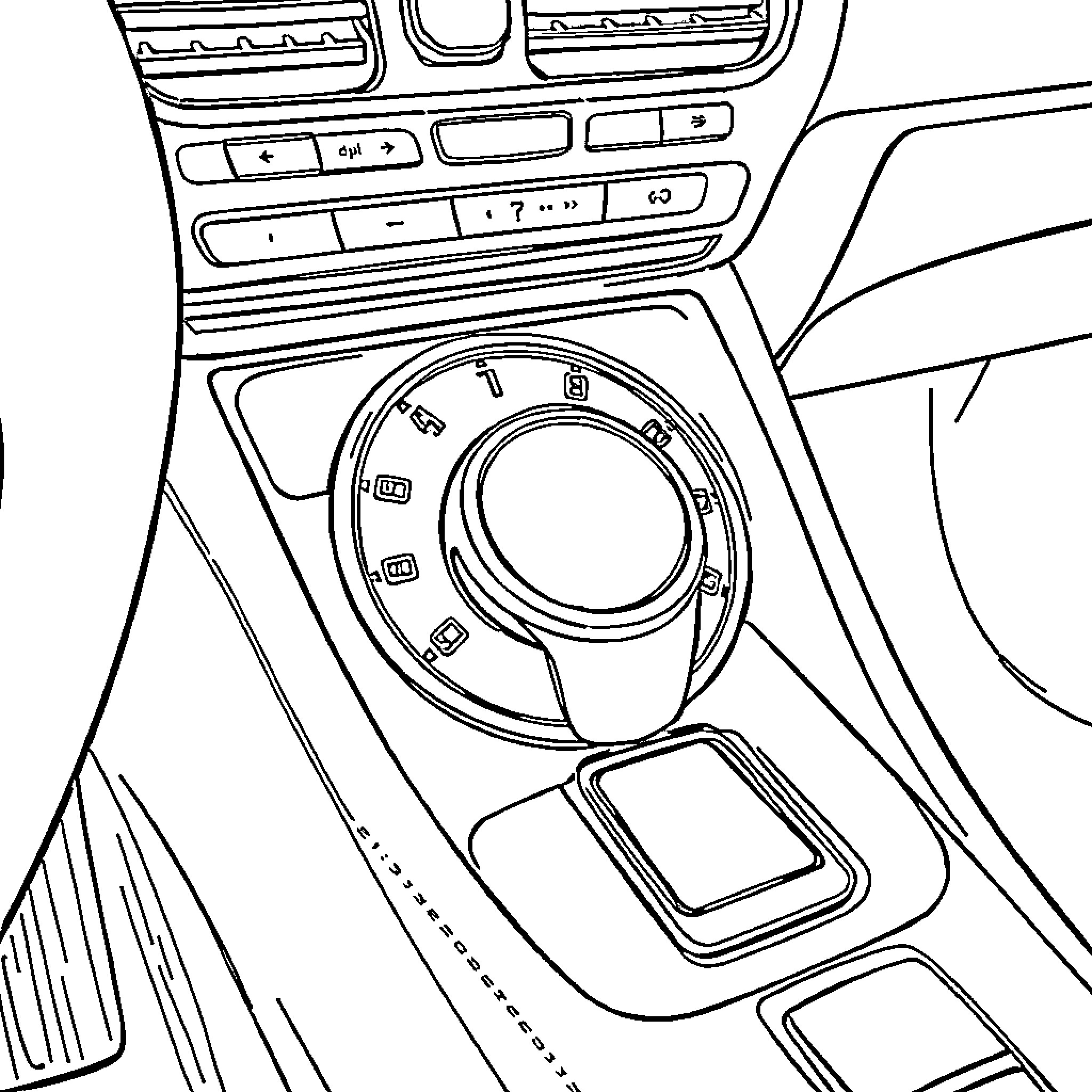 Transmission of control in a vehicle interior Coloring Page (free black-and-white line drawing printable PDF for all, from beginners to advanced learners, including children, teens, adults, and seniors)