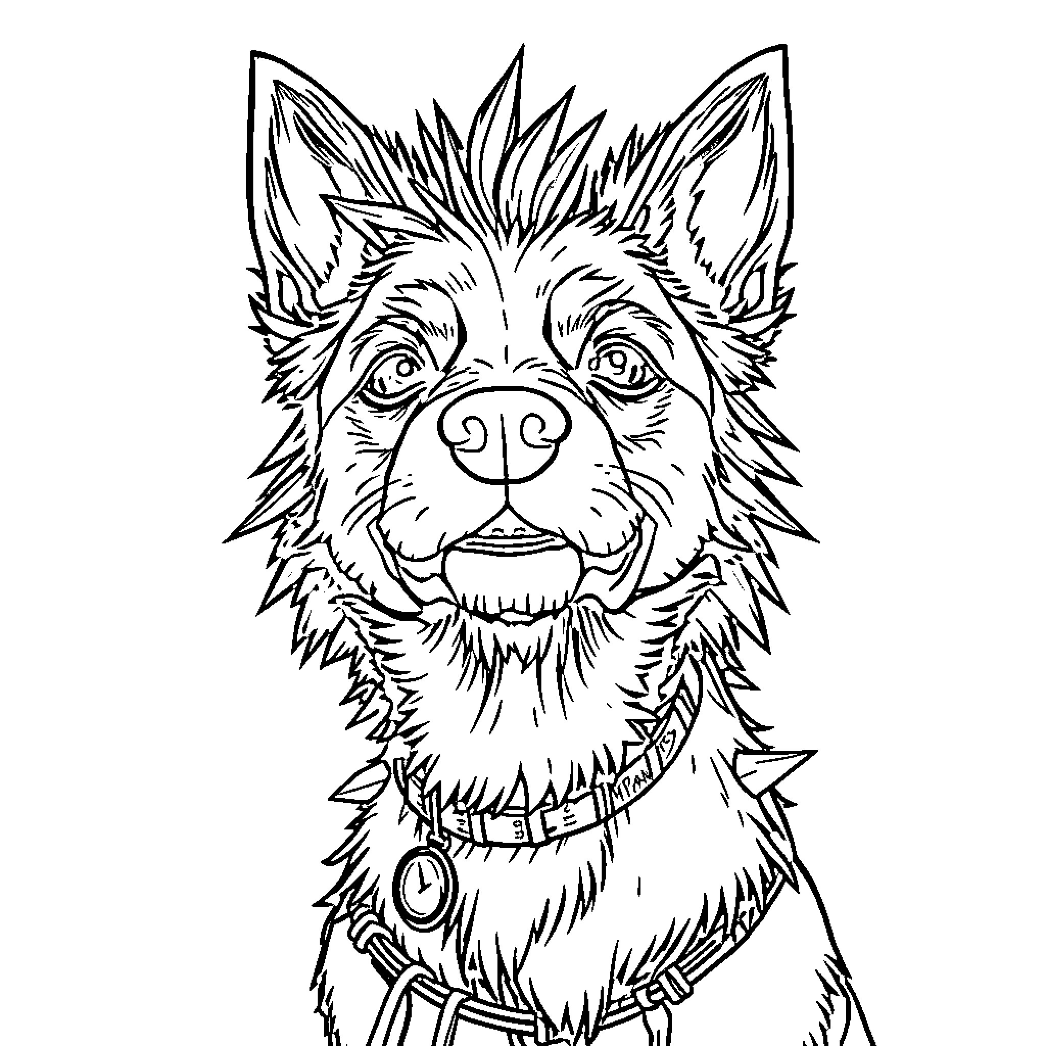 Dog with enthusiastic expression in illustration style Coloring Page (free black-and-white line drawing printable PDF for all, from beginners to advanced learners, including children, teens, adults, and seniors)