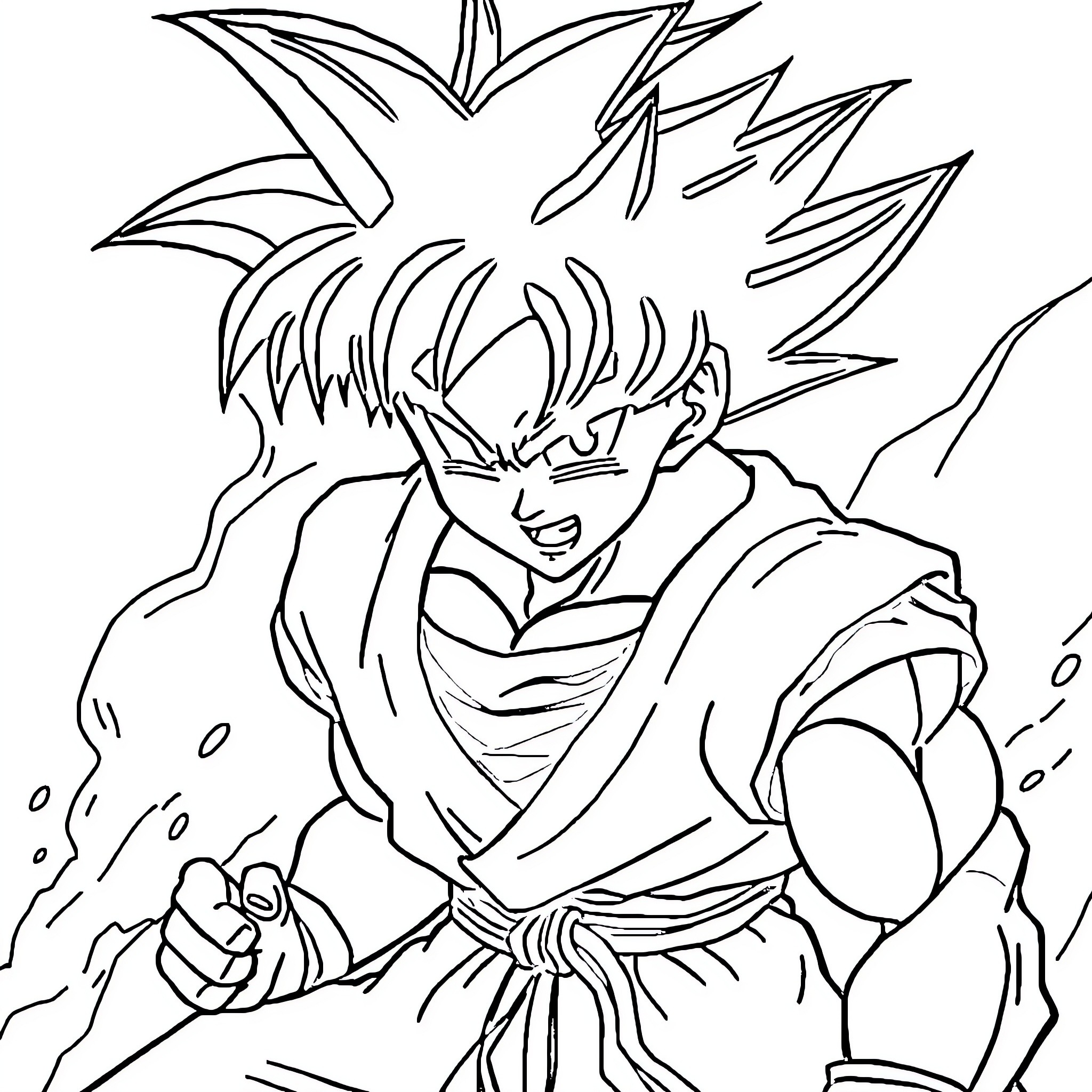 Son Goku unleashing powerful energy attack Coloring Page (free black-and-white line drawing printable PDF for all, from beginners to advanced learners, including children, teens, adults, and seniors)