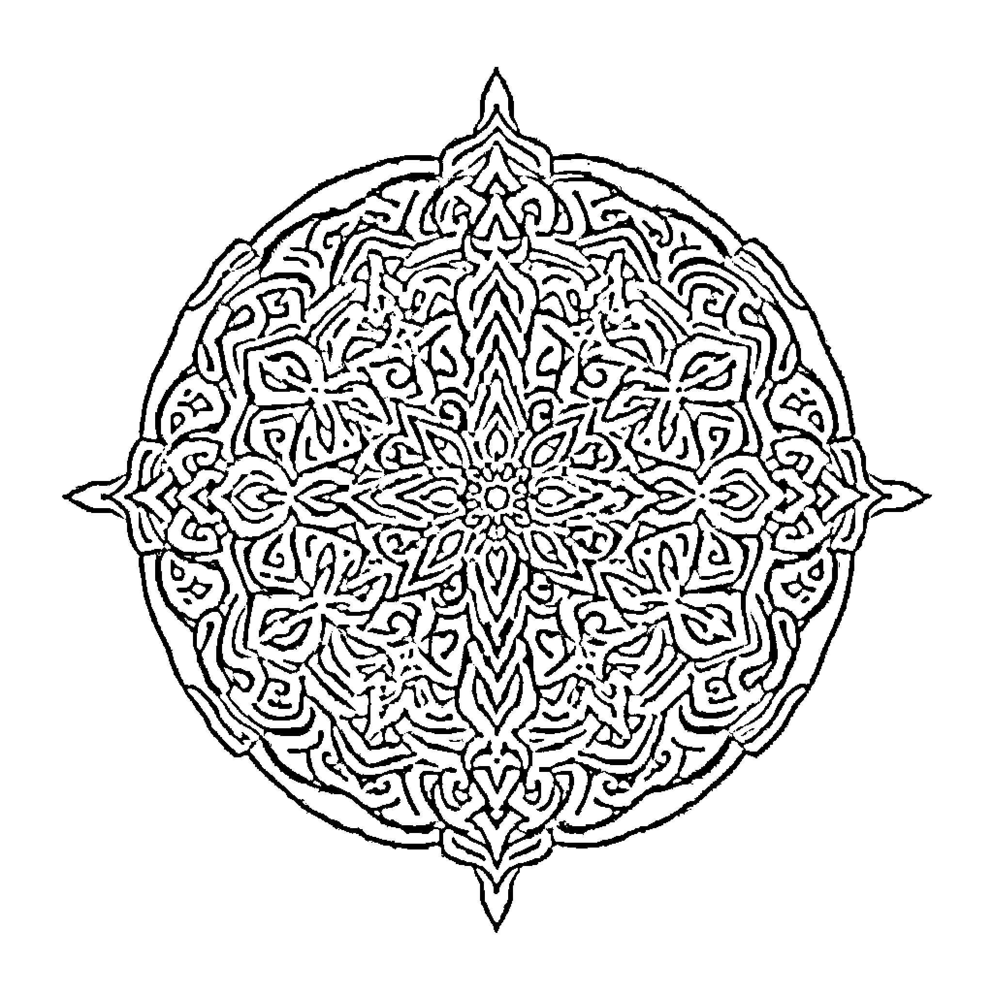 Celtic Mandala with Intricate Floral Designs Coloring Page (free black-and-white line drawing printable PDF for all, from beginners to advanced learners, including children, teens, adults, and seniors)