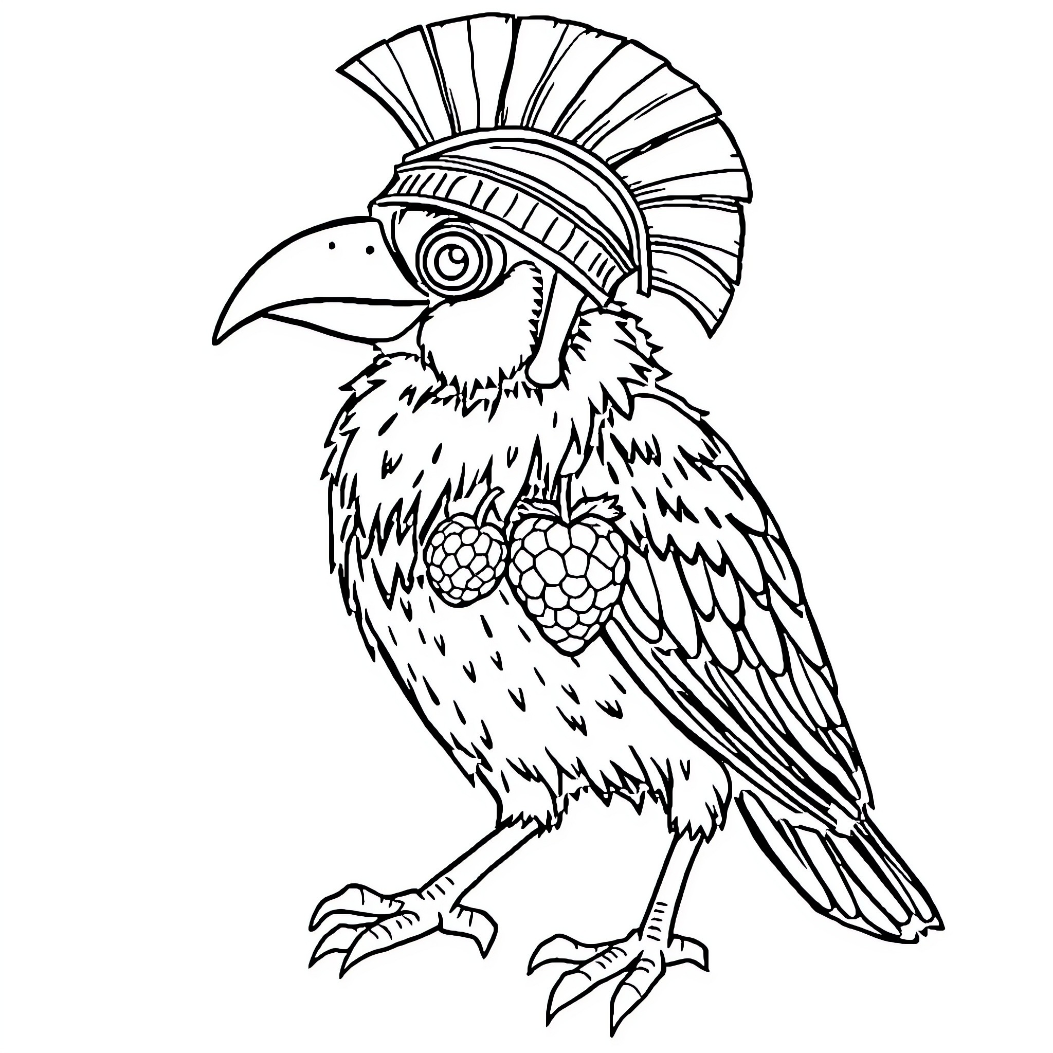Burung bird with ornate headpiece and detailed feathers Coloring Page (free black-and-white line drawing printable PDF for all, from beginners to advanced learners, including children, teens, adults, and seniors)