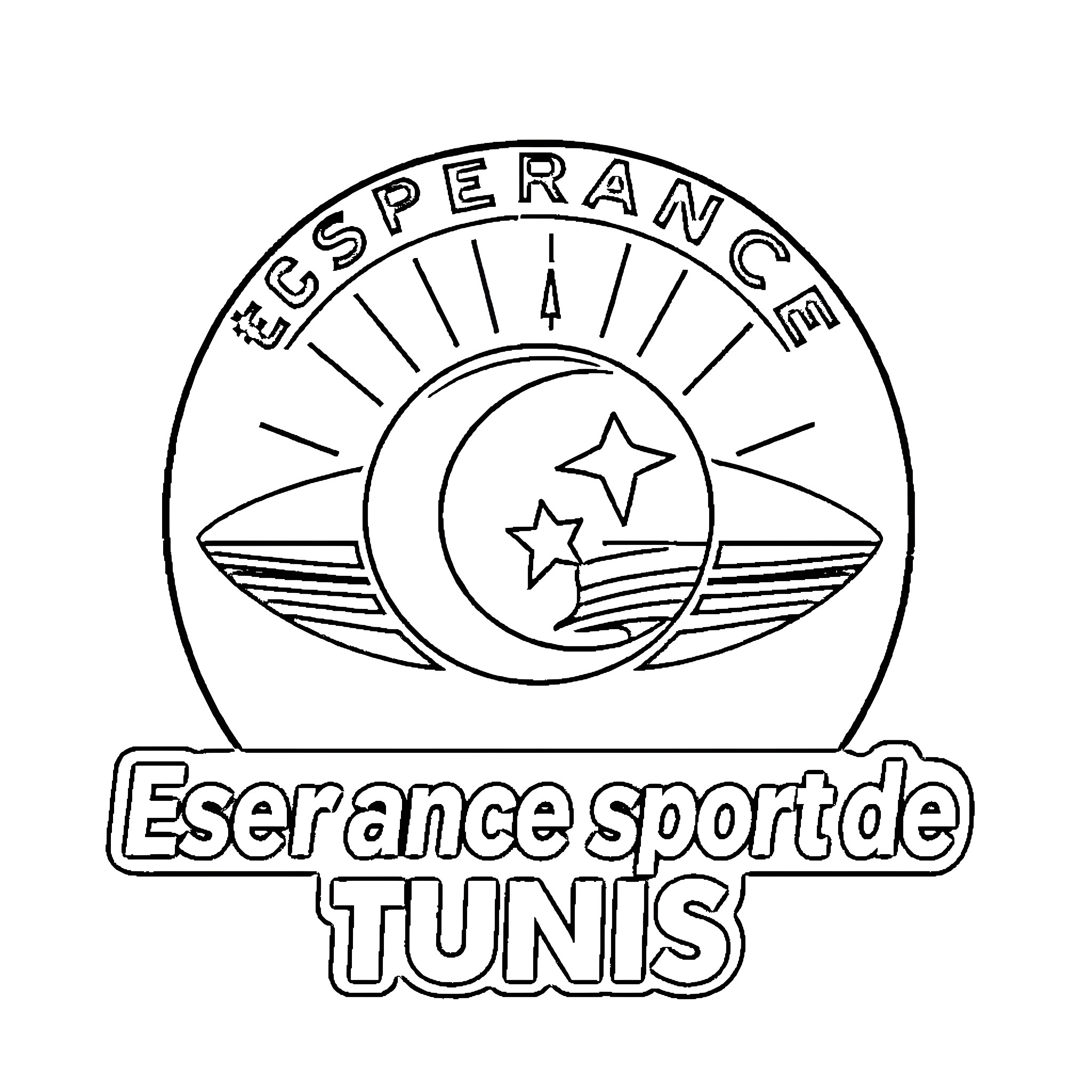 Espérance Sportive de Tunis logo emblem design Coloring Page (free black-and-white line drawing printable PDF for all, from beginners to advanced learners, including children, teens, adults, and seniors)