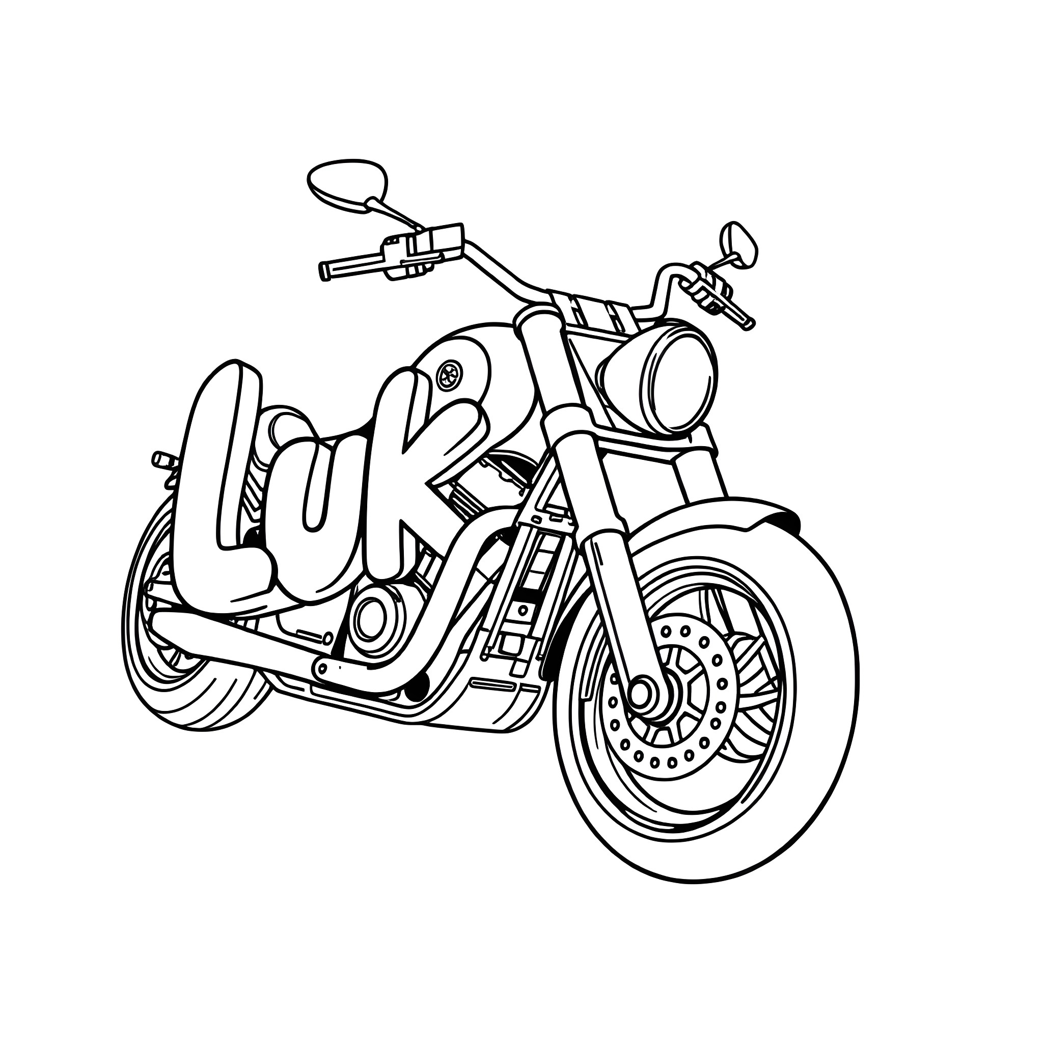 Luke's Motorcycle Adventure Coloring Page (free black-and-white line drawing printable PDF for all, from beginners to advanced learners, including children, teens, adults, and seniors)