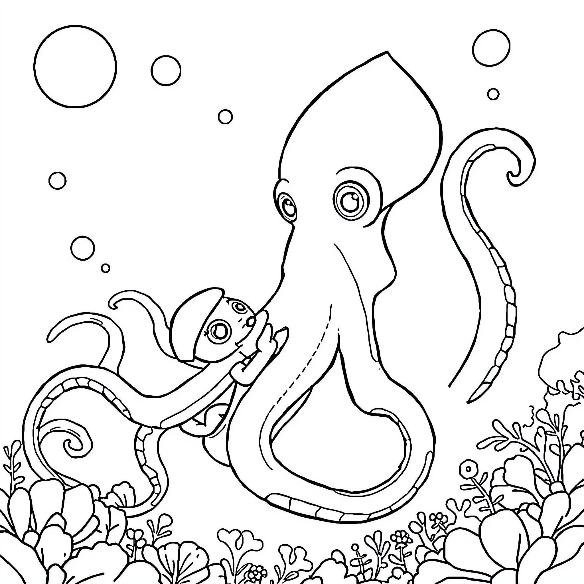 Captain Barnacles' Underwater Adventure Coloring Page (free black-and-white line drawing printable PDF for all, from beginners to advanced learners, including children, teens, adults, and seniors)