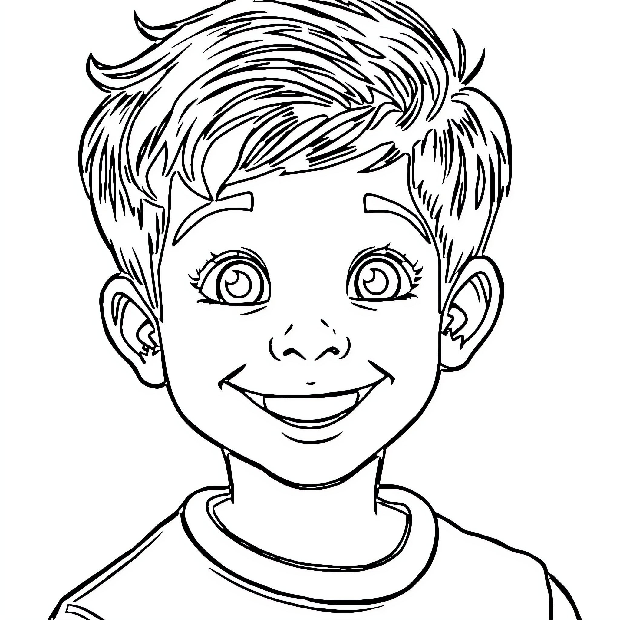 ALI Smiling Boy with Expressive Face Coloring Page (free black-and-white line drawing printable PDF for all, from beginners to advanced learners, including children, teens, adults, and seniors)