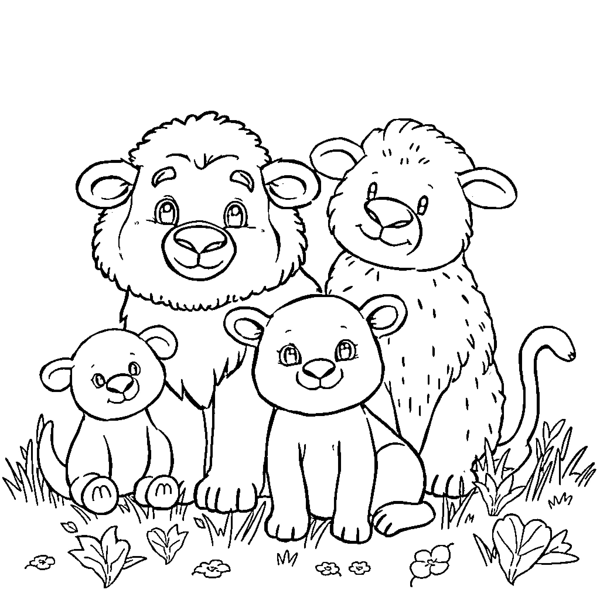 Animal Trio of Cute and Fluffy Sheep Coloring Page (free black-and-white line drawing printable PDF for all, from beginners to advanced learners, including children, teens, adults, and seniors)