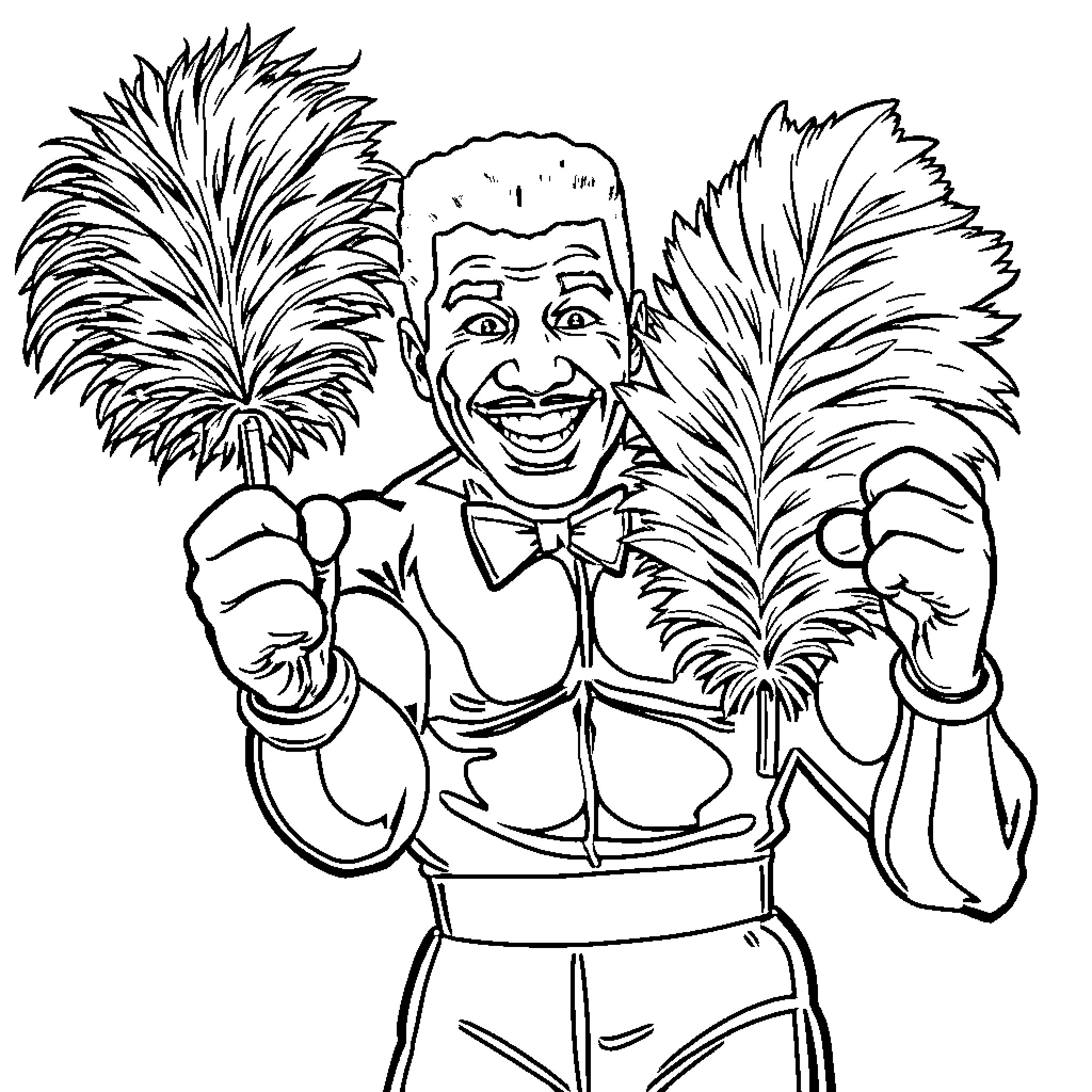 Evander Holyfield as a cheerful carnival performer Coloring Page (free black-and-white line drawing printable PDF for all, from beginners to advanced learners, including children, teens, adults, and seniors)