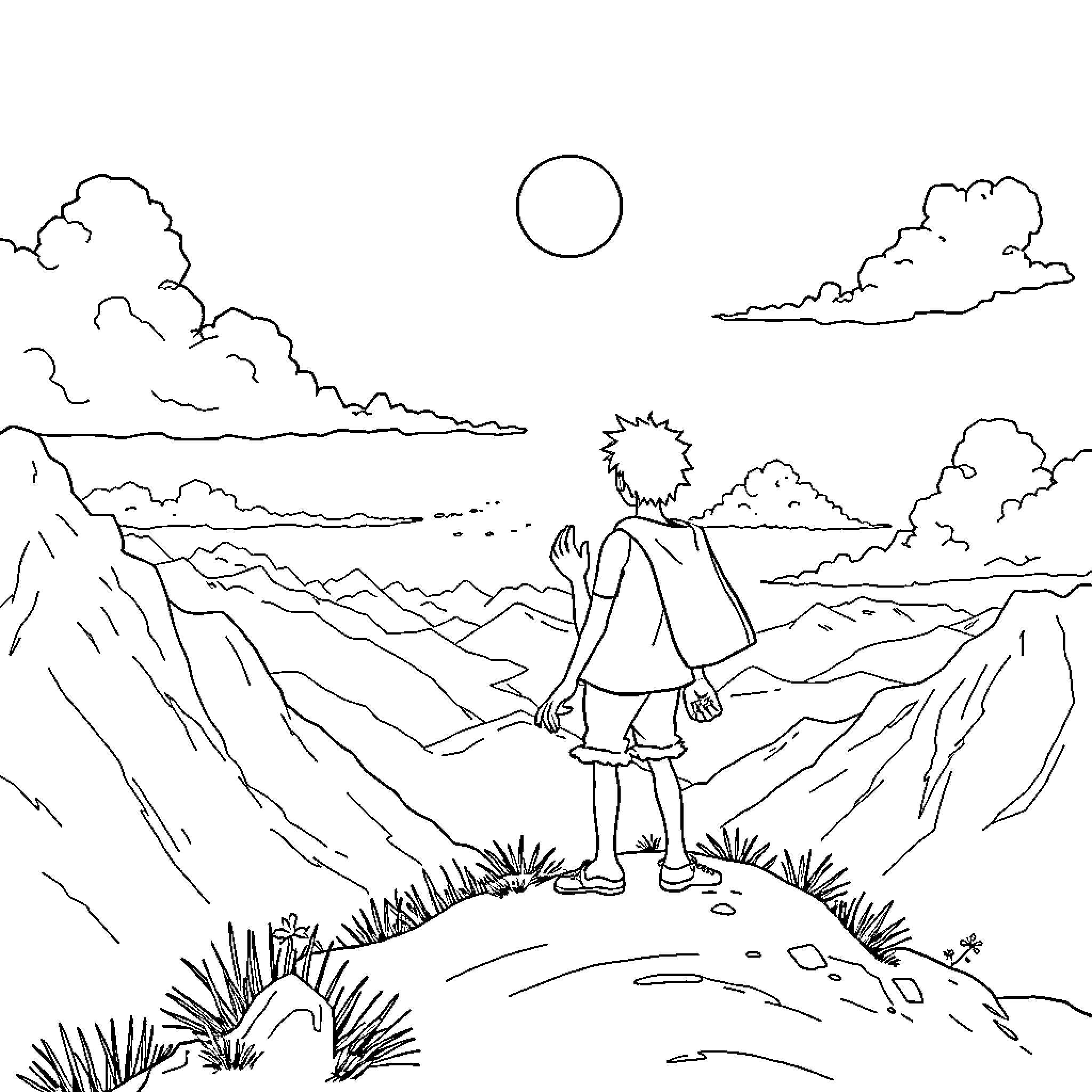 Peace in the Serene Wilderness Coloring Page (free black-and-white line drawing printable PDF for all, from beginners to advanced learners, including children, teens, adults, and seniors)