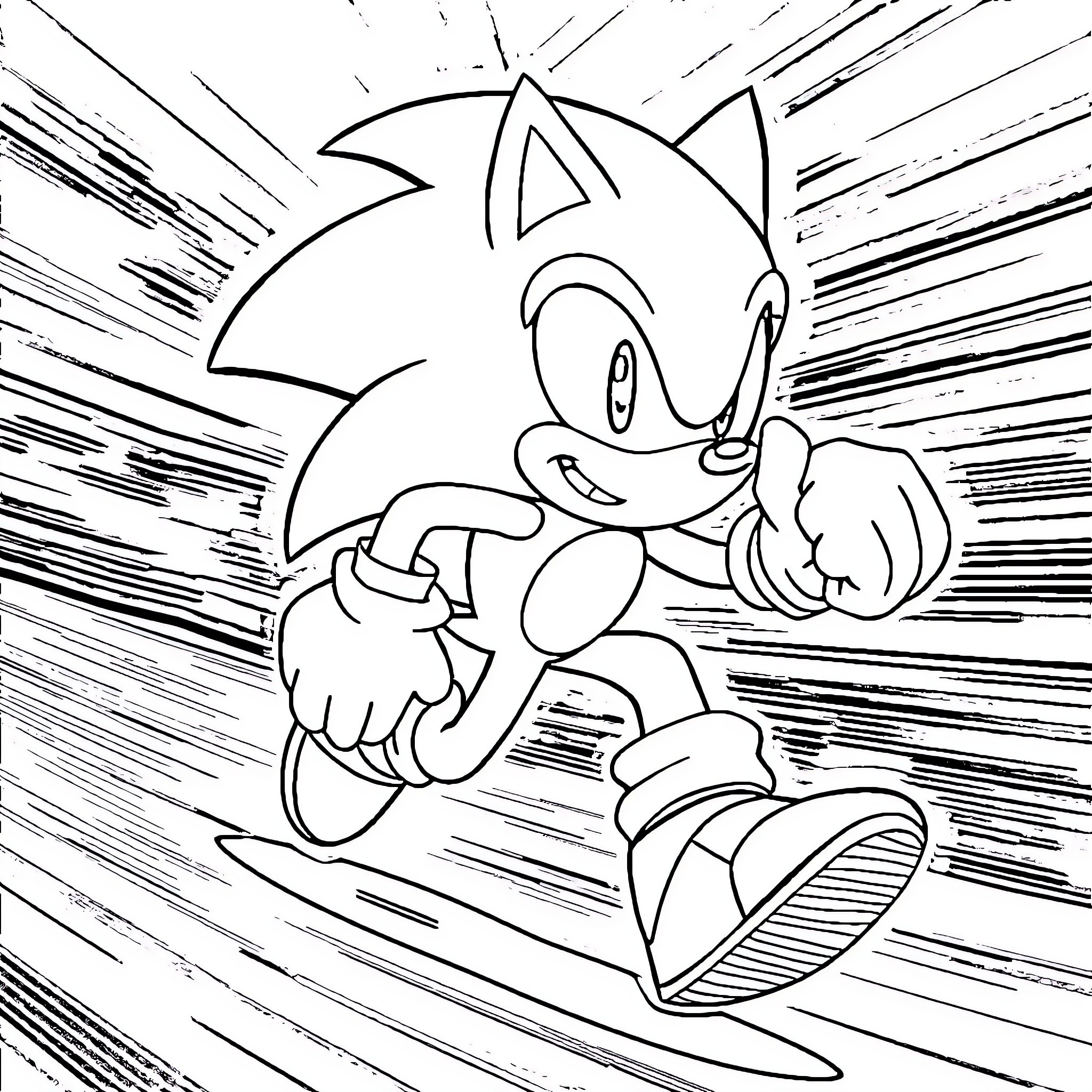 Sonic dashing through the wind Coloring Page (free black-and-white line drawing printable PDF for all, from beginners to advanced learners, including children, teens, adults, and seniors)
