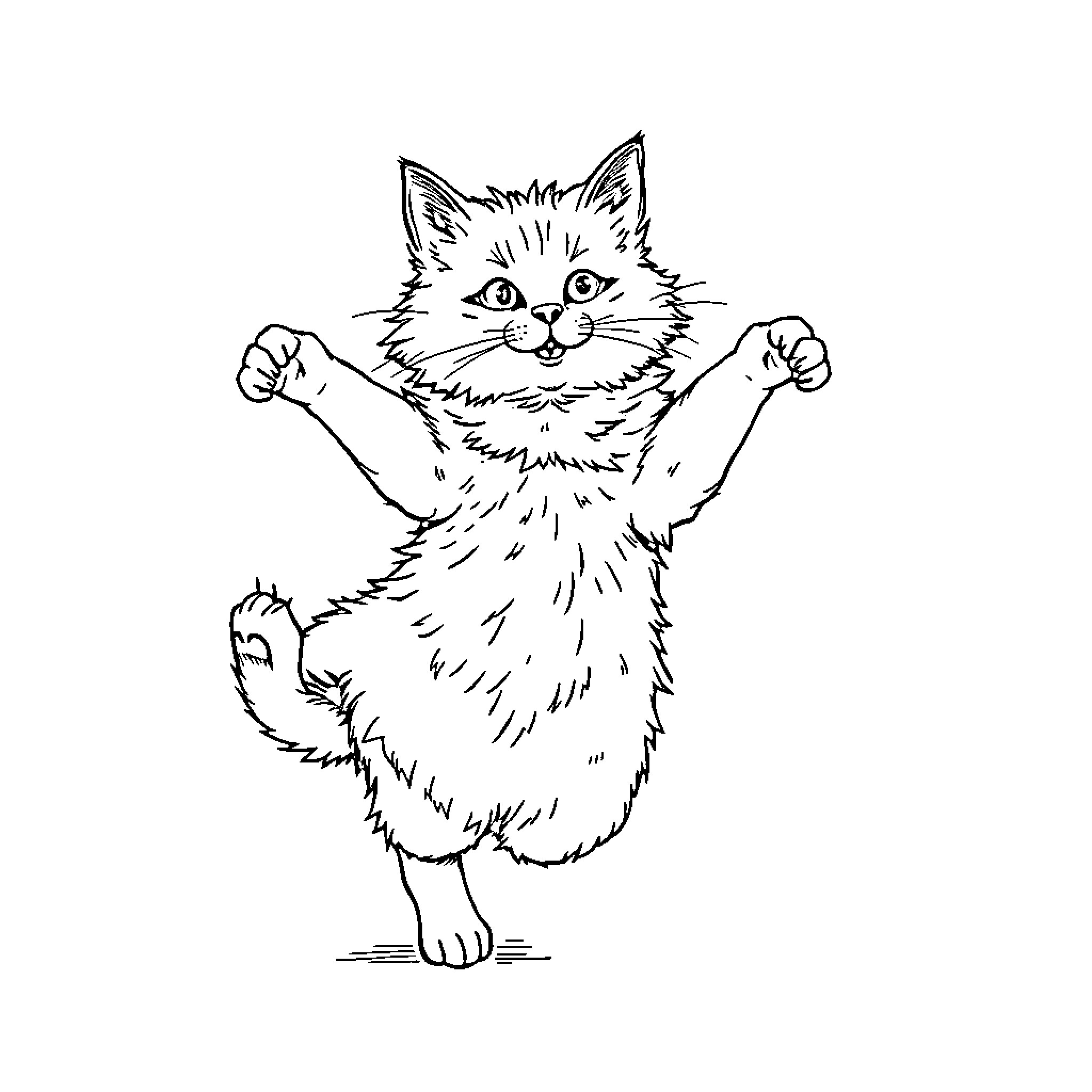 Cat striking a playful pose Coloring Page (free black-and-white line drawing printable PDF for all, from beginners to advanced learners, including children, teens, adults, and seniors)