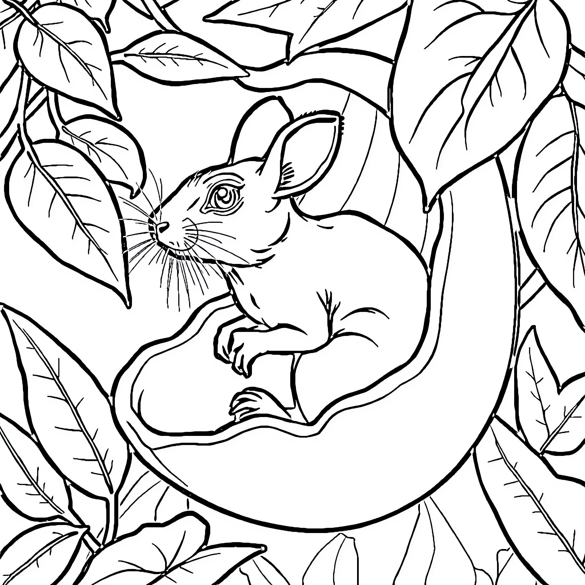 Rana's Enchanting Forest Encounter Coloring Page (free black-and-white line drawing printable PDF for all, from beginners to advanced learners, including children, teens, adults, and seniors)