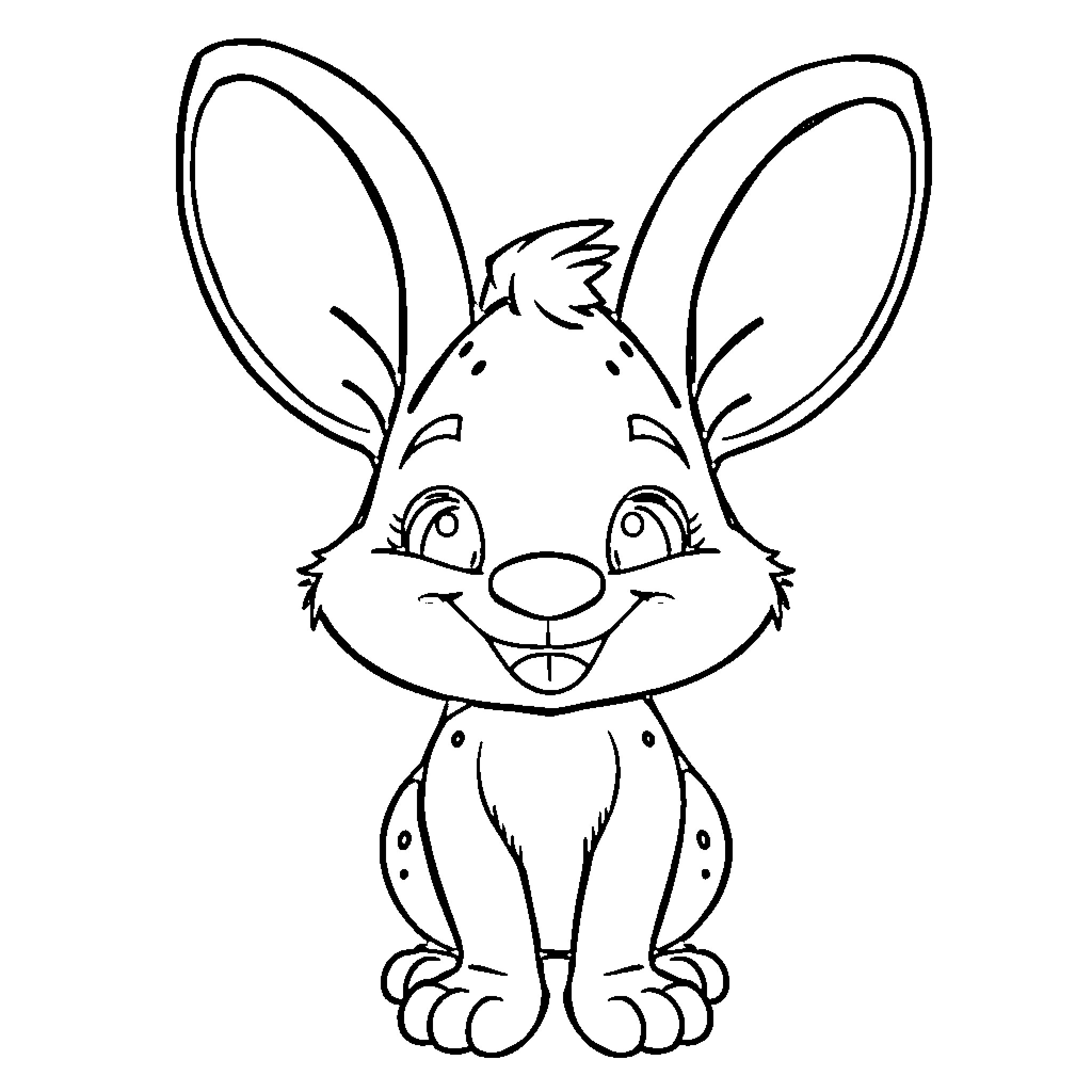 Coco Elephant - Cartoon rabbit sitting happily Coloring Page (free black-and-white line drawing printable PDF for all, from beginners to advanced learners, including children, teens, adults, and seniors)