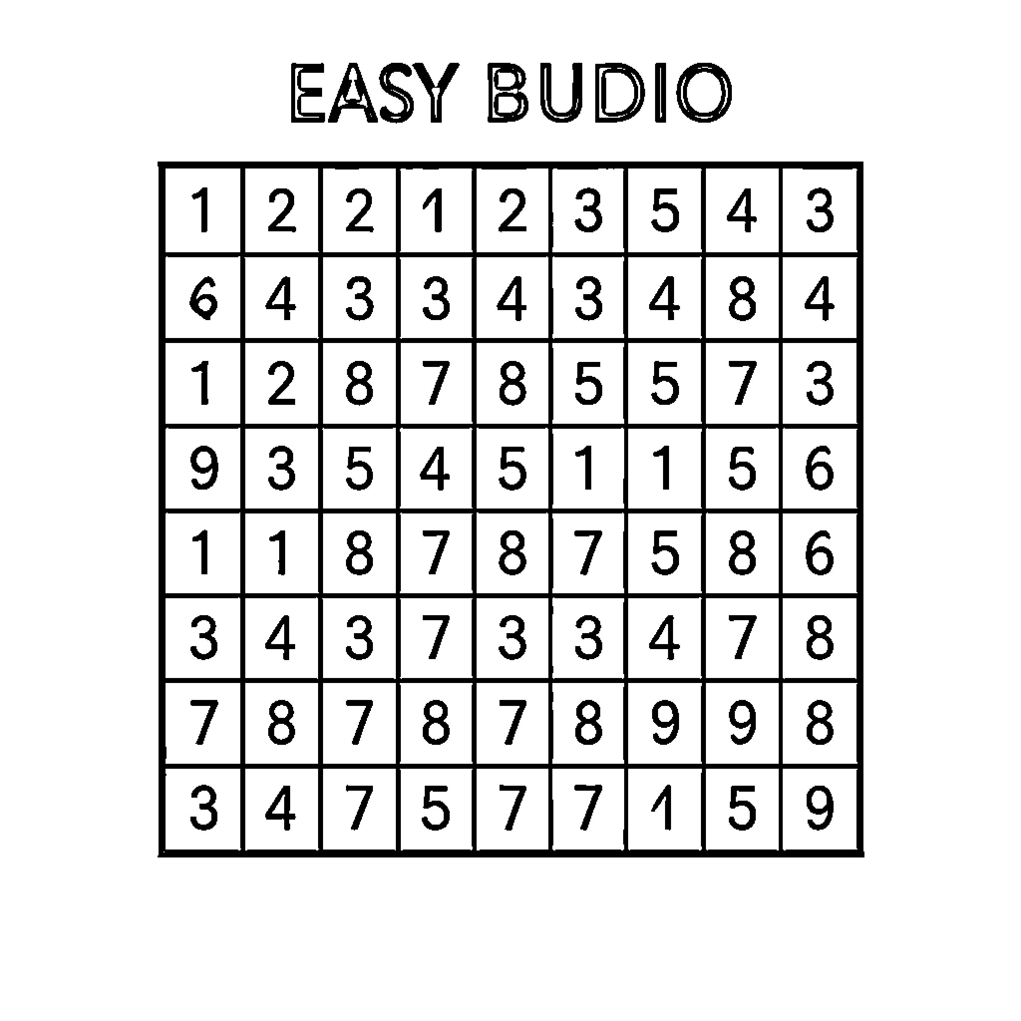 Sudoku puzzle grid featuring numbers in a table Coloring Page (free black-and-white line drawing printable PDF for all, from beginners to advanced learners, including children, teens, adults, and seniors)