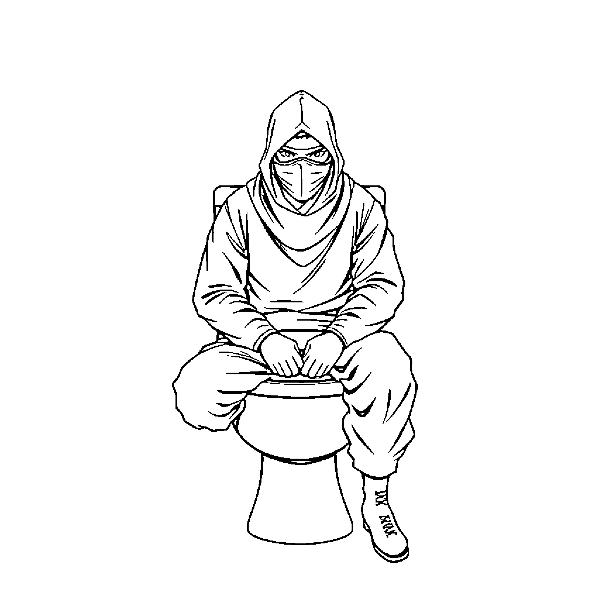 Ninja meditating with bowl in hand Coloring Page (free black-and-white line drawing printable PDF for all, from beginners to advanced learners, including children, teens, adults, and seniors)