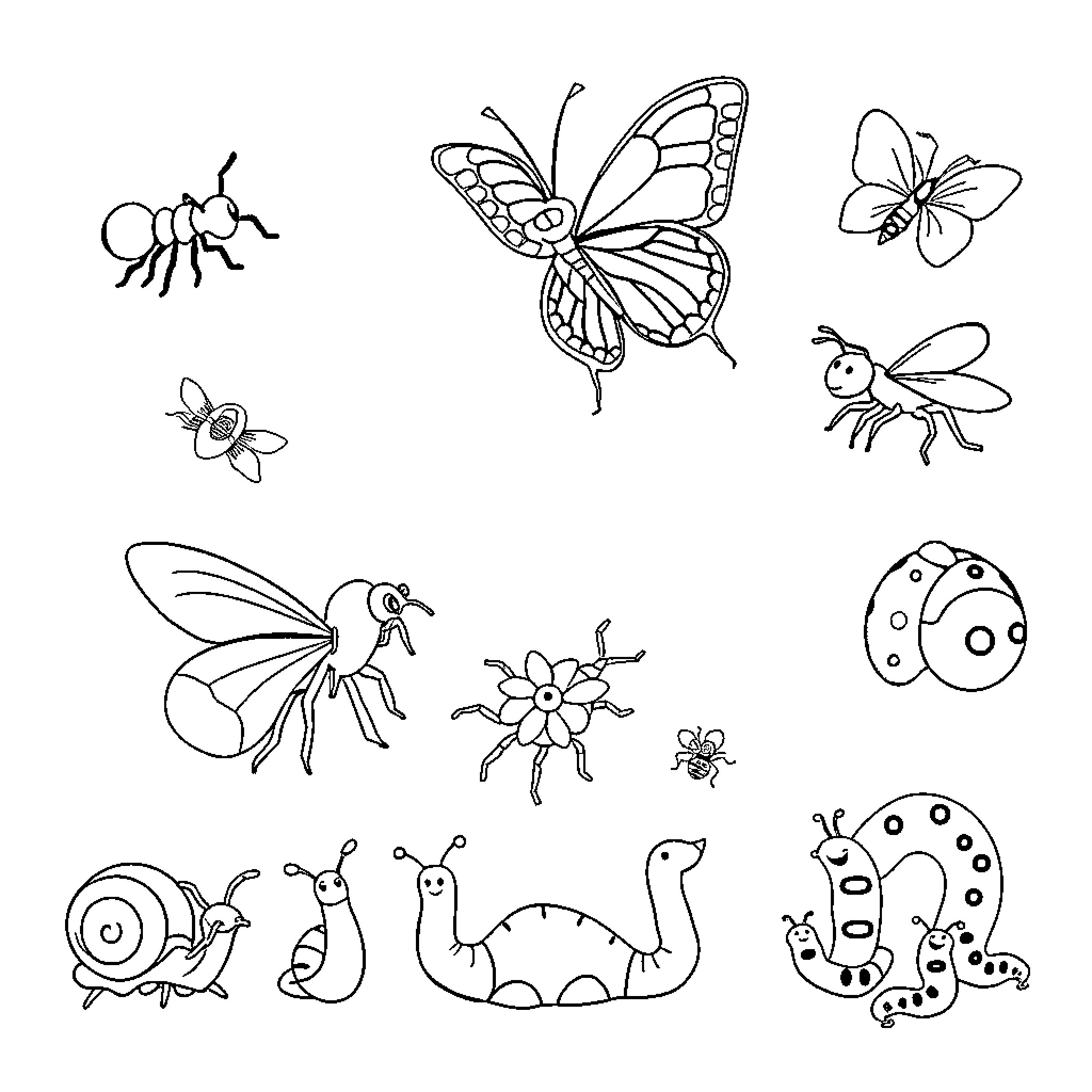 Garden Animals Engaging in Diverse Activities Coloring Page (free black-and-white line drawing printable PDF for all, from beginners to advanced learners, including children, teens, adults, and seniors)