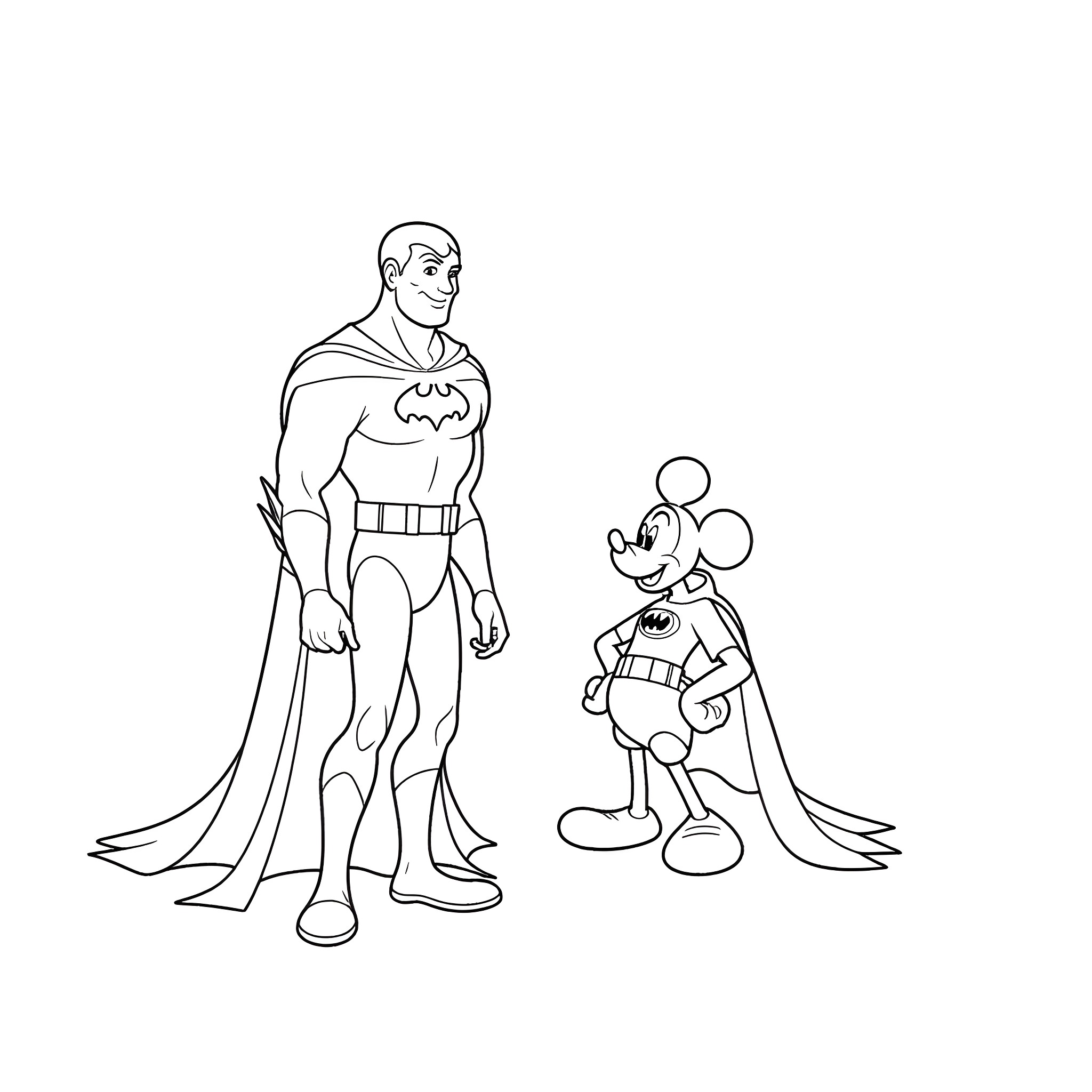 Walt Disney's superheroes in bold stances Coloring Page (free black-and-white line drawing printable PDF for all, from beginners to advanced learners, including children, teens, adults, and seniors)