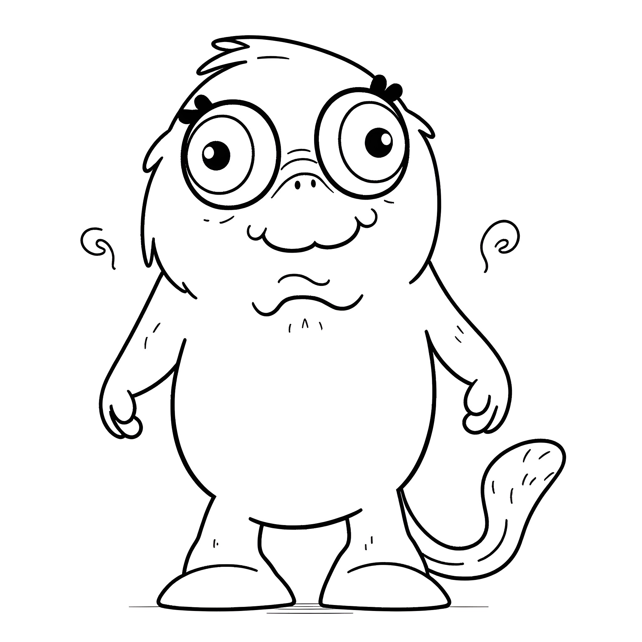 Mad Face Funny Monster with Big Eyes Coloring Page (free black-and-white line drawing printable PDF for all, from beginners to advanced learners, including children, teens, adults, and seniors)