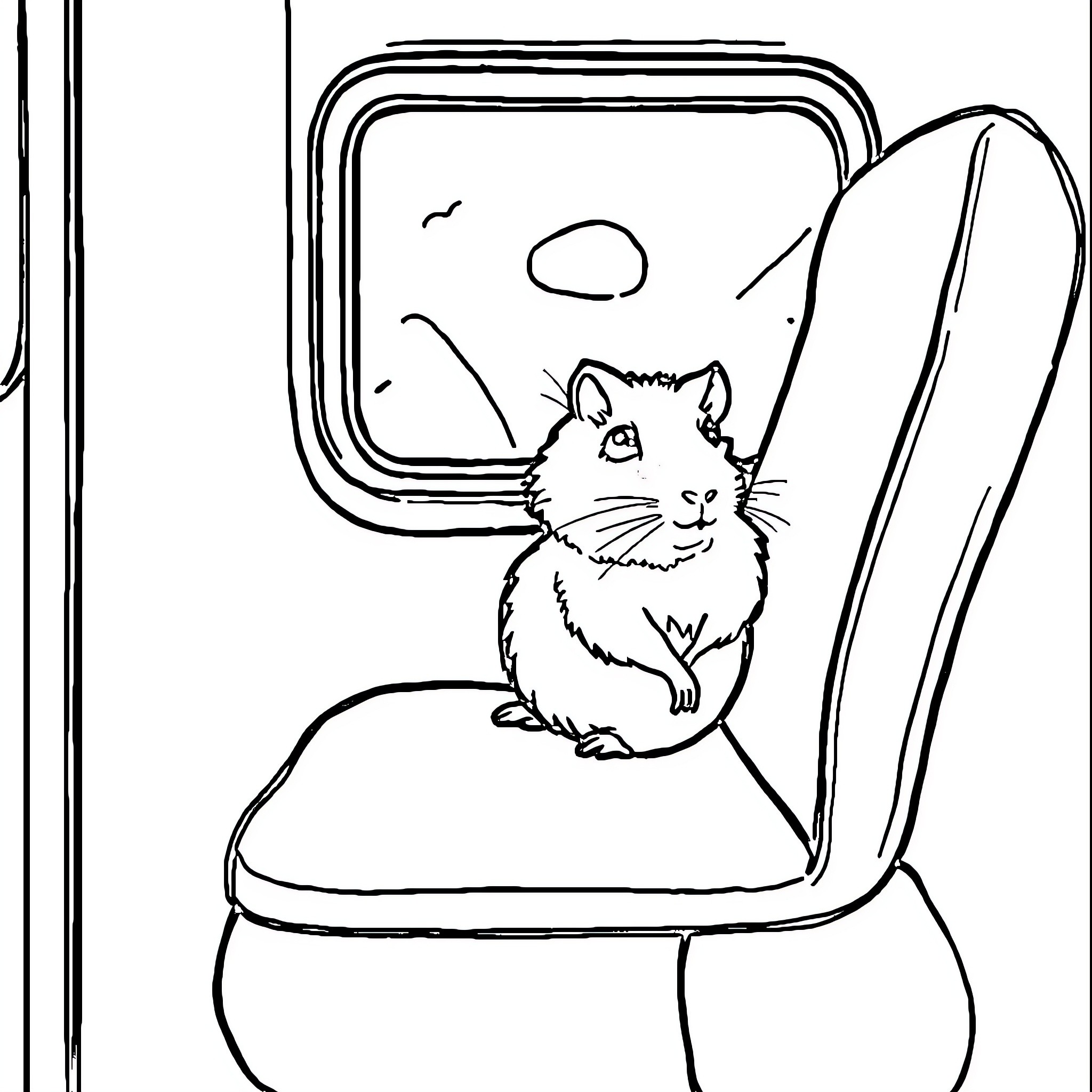 Hamster relaxing in a cozy chair Coloring Page (free black-and-white line drawing printable PDF for all, from beginners to advanced learners, including children, teens, adults, and seniors)