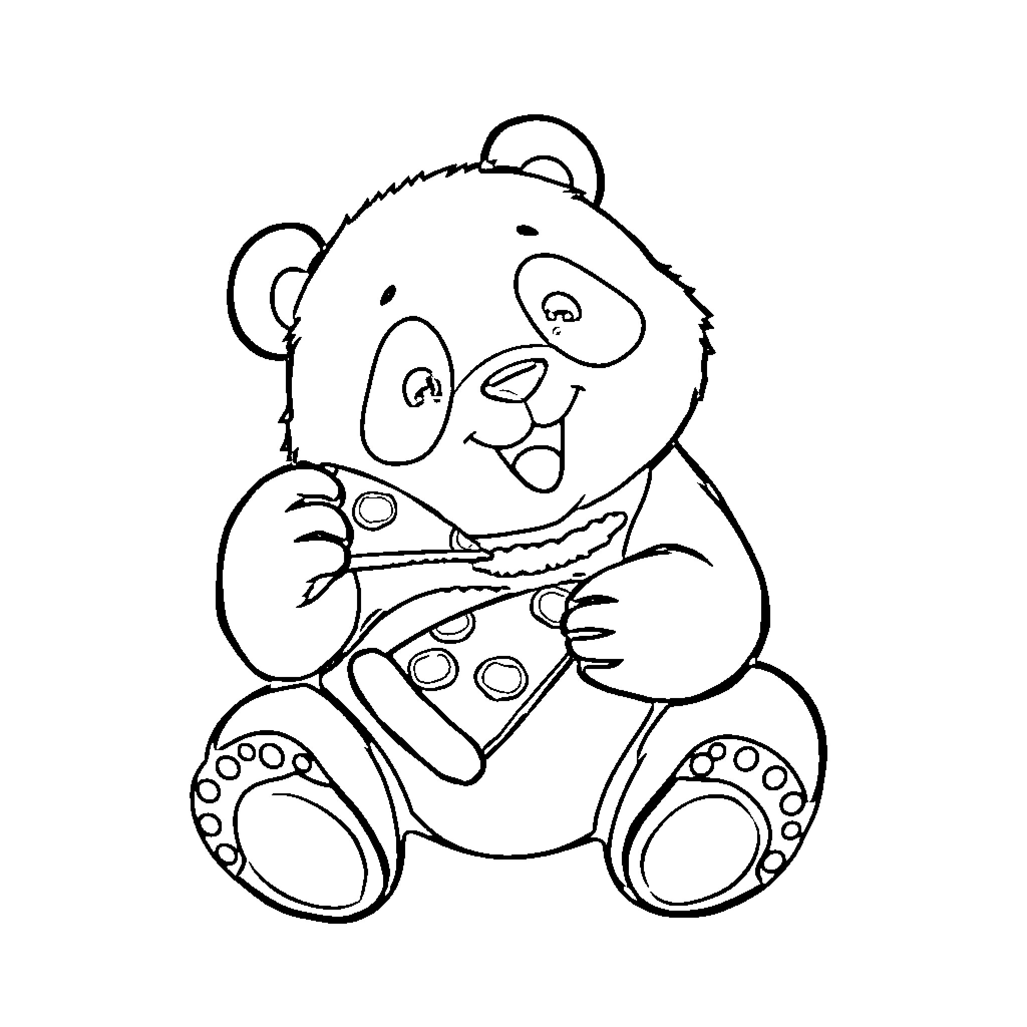 Panda playing with toys happily Coloring Page (free black-and-white line drawing printable PDF for all, from beginners to advanced learners, including children, teens, adults, and seniors)