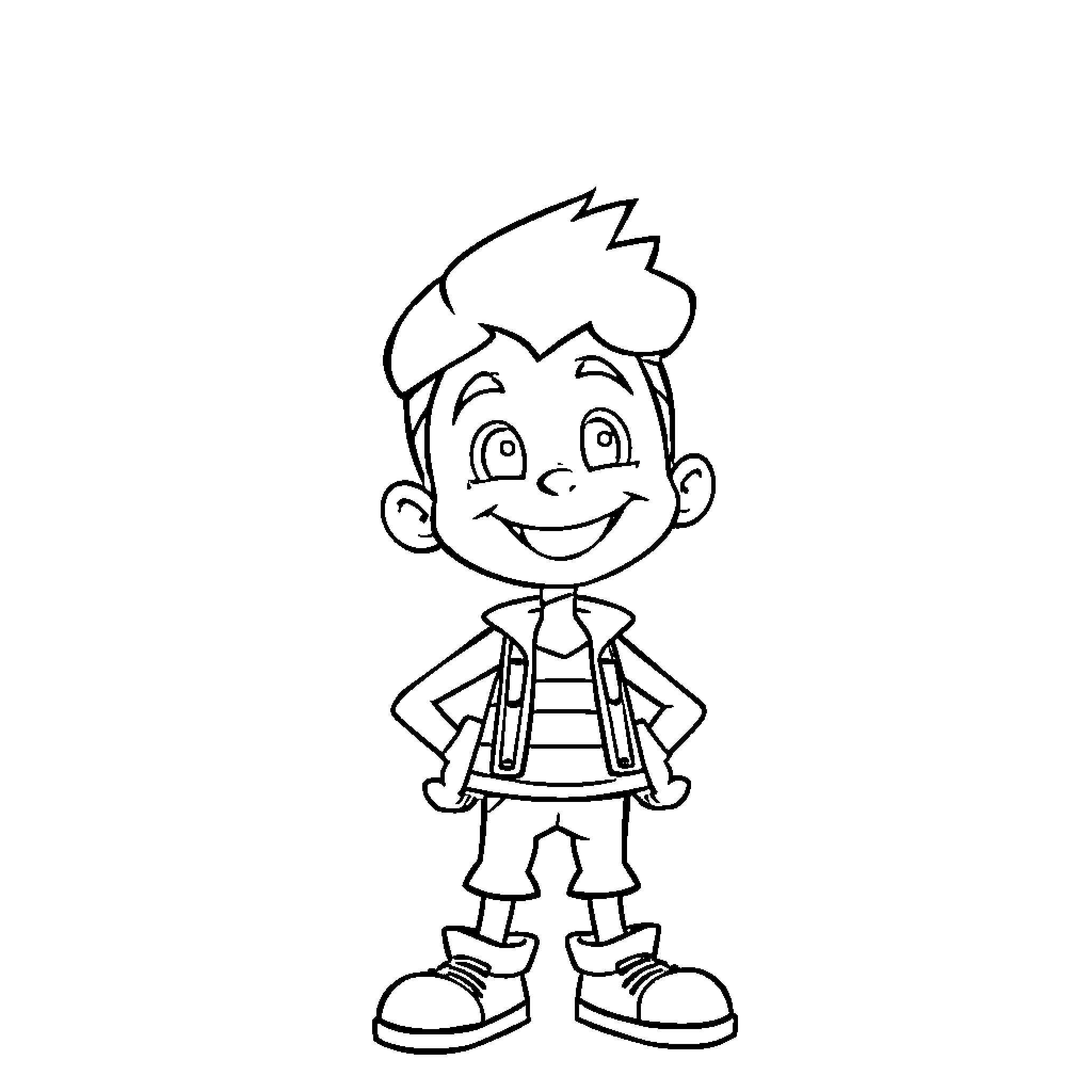 Ellis, a Happy Boy in Casual Attire Coloring Page (free black-and-white line drawing printable PDF for all, from beginners to advanced learners, including children, teens, adults, and seniors)