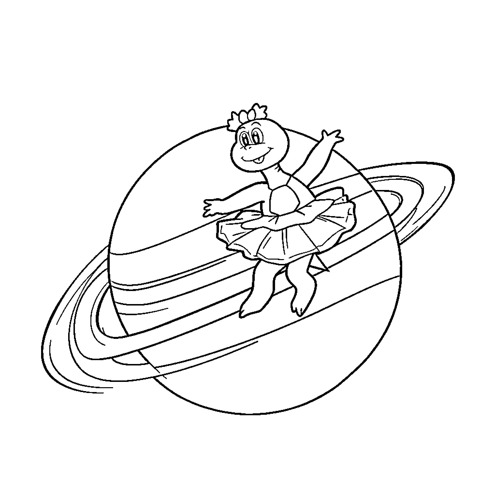 Turtle riding a skateboard through a cosmic scene Coloring Page (free black-and-white line drawing printable PDF for all, from beginners to advanced learners, including children, teens, adults, and seniors)