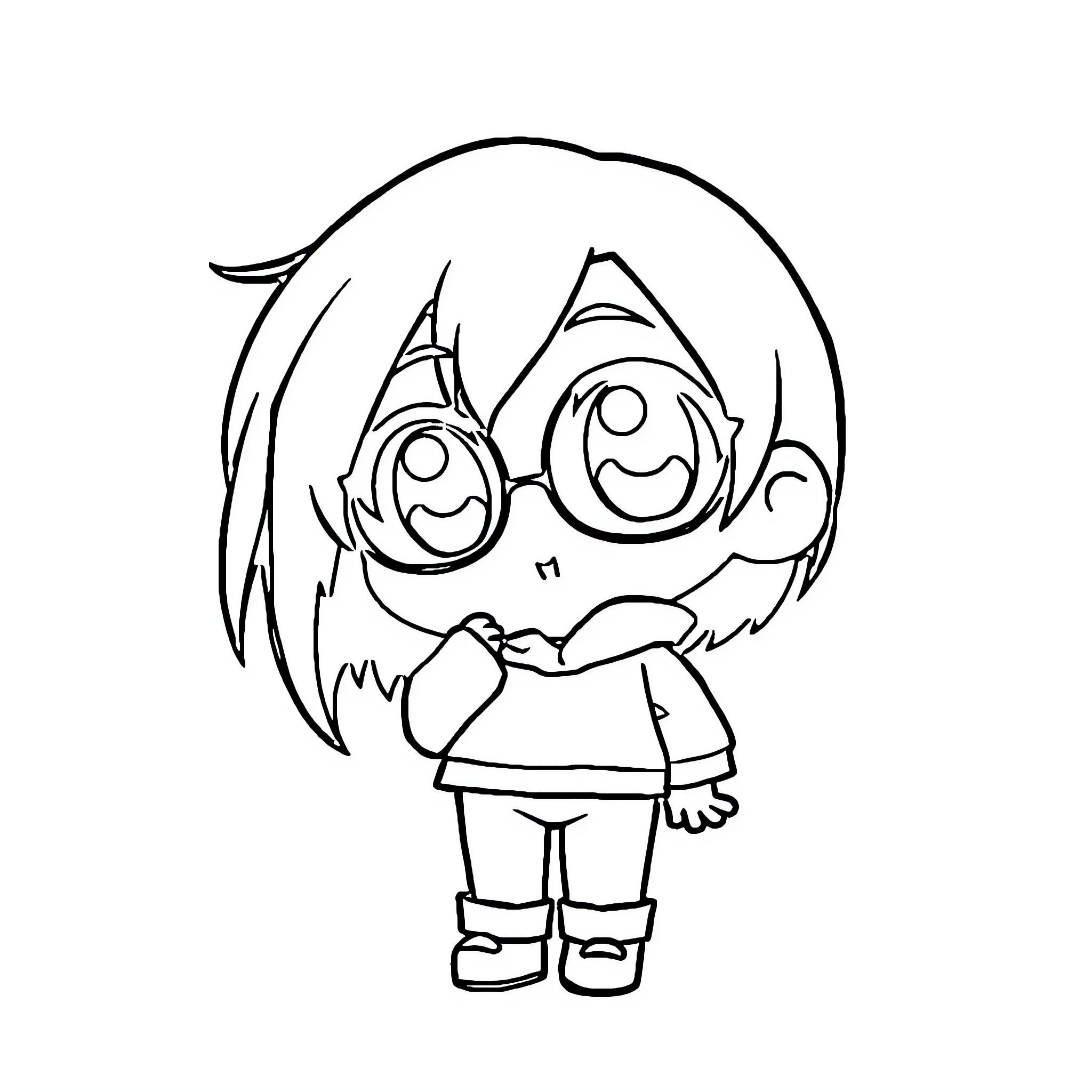 Anime Character with Oversized Glasses Coloring Page (free black-and-white line drawing printable PDF for all, from beginners to advanced learners, including children, teens, adults, and seniors)