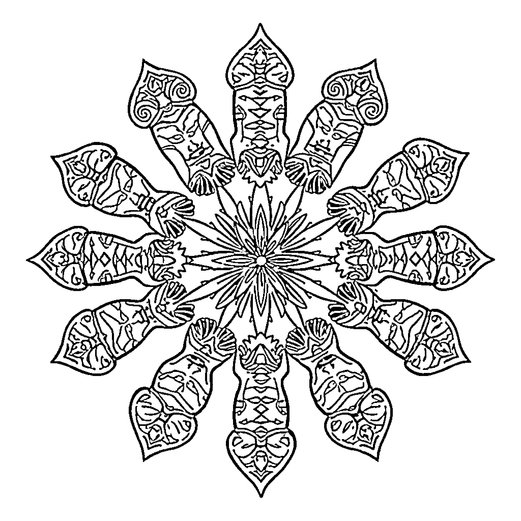 Crested Gecko Mandala Illustration Coloring Page (free black-and-white line drawing printable PDF for all, from beginners to advanced learners, including children, teens, adults, and seniors)