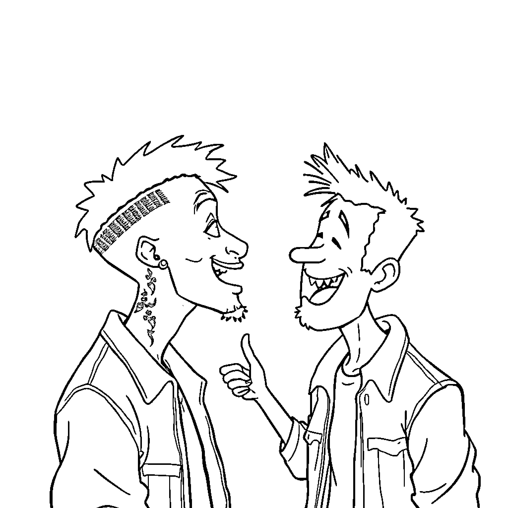 Man Expressing Emotions with Companion Coloring Page (free black-and-white line drawing printable PDF for all, from beginners to advanced learners, including children, teens, adults, and seniors)