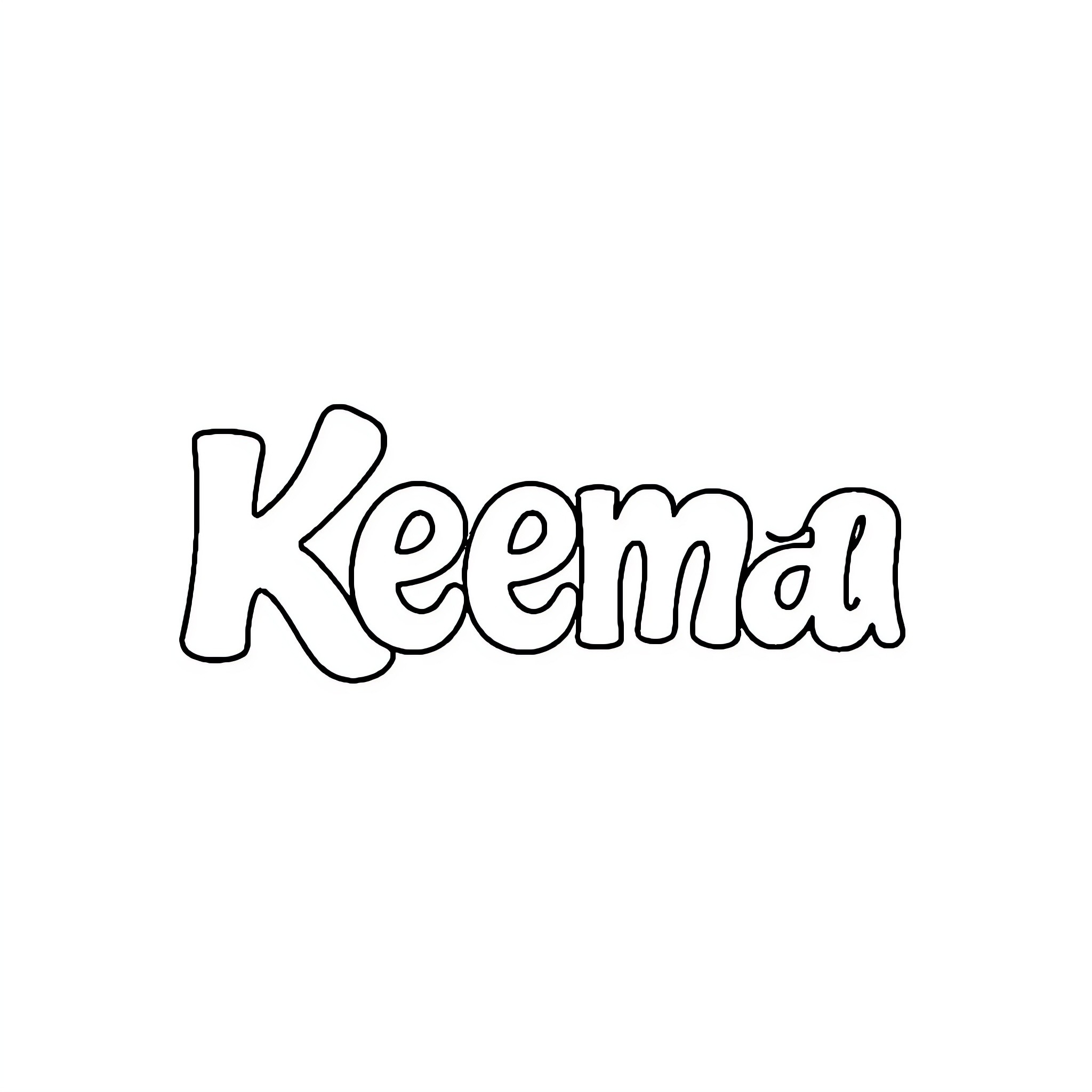 Keema - Stylized Lettering Coloring Page (free black-and-white line drawing printable PDF for all, from beginners to advanced learners, including children, teens, adults, and seniors)