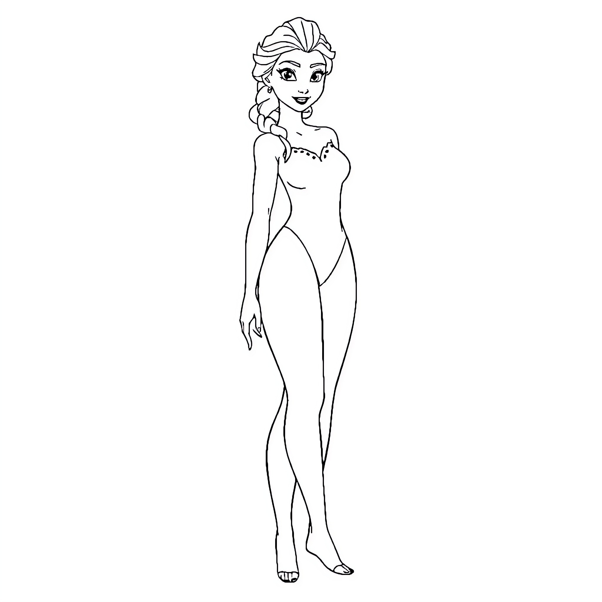 Elsa enjoying a graceful pose Coloring Page (free black-and-white line drawing printable PDF for all, from beginners to advanced learners, including children, teens, adults, and seniors)
