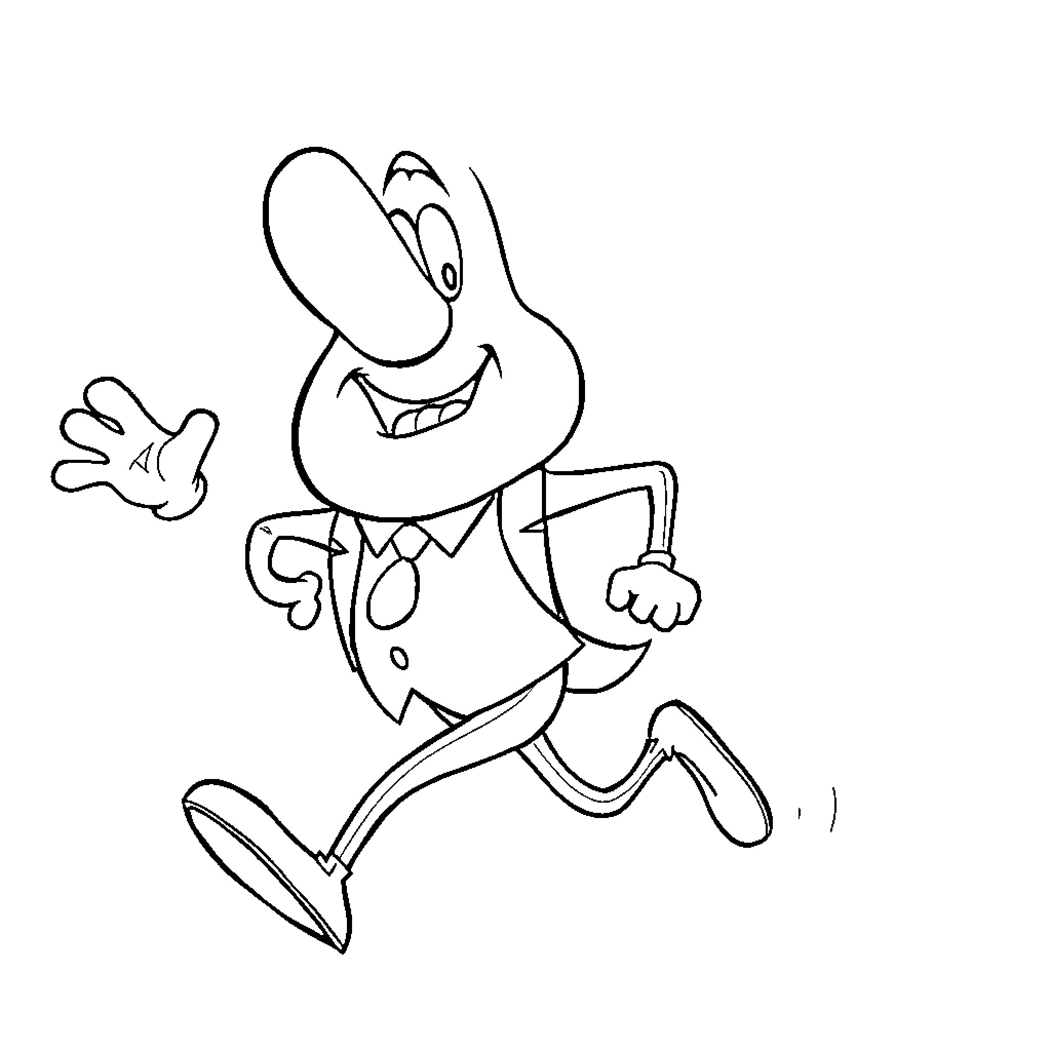 Mortadelo running enthusiastically with a cheerful expression Coloring Page (free black-and-white line drawing printable PDF for all, from beginners to advanced learners, including children, teens, adults, and seniors)