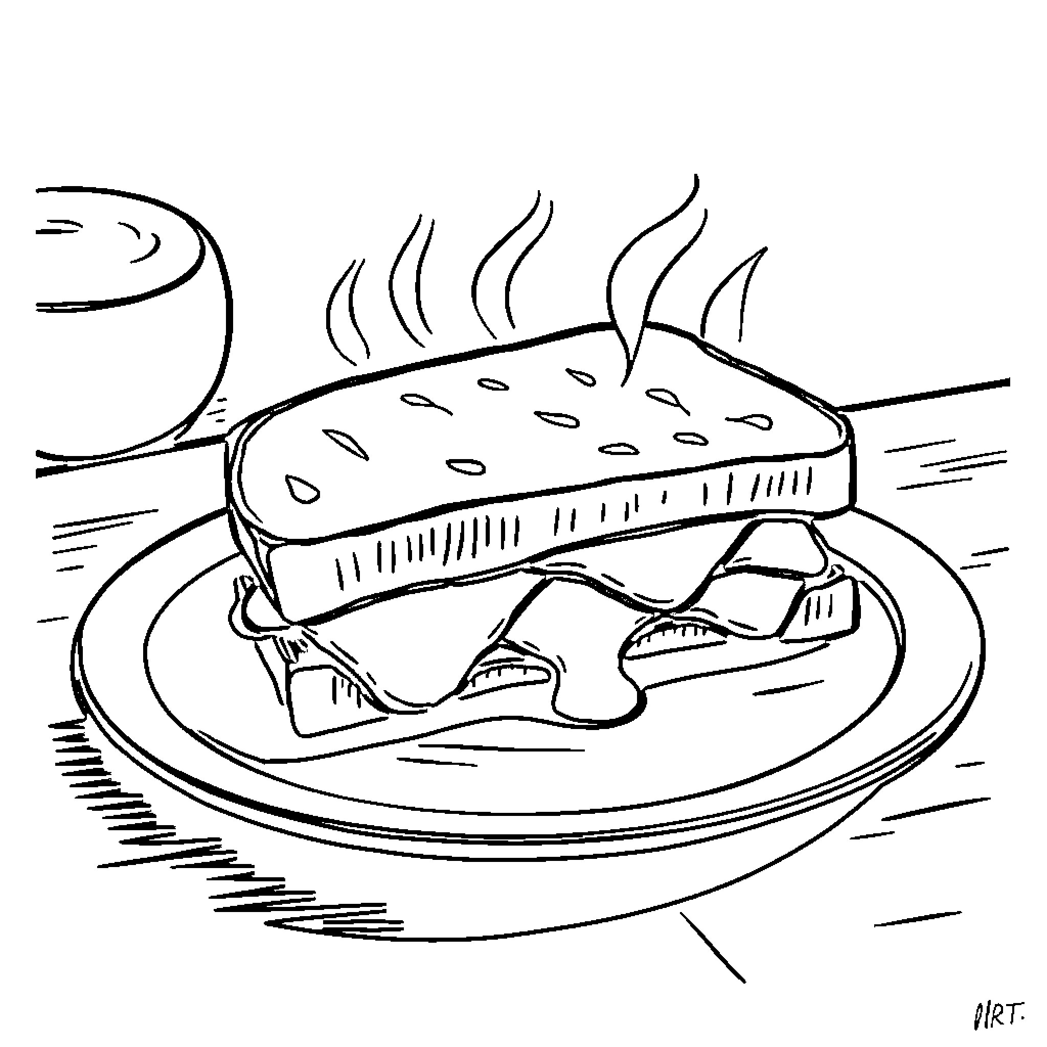 Recipe for a Delicious Grilled Sandwich Coloring Page (free black-and-white line drawing printable PDF for all, from beginners to advanced learners, including children, teens, adults, and seniors)